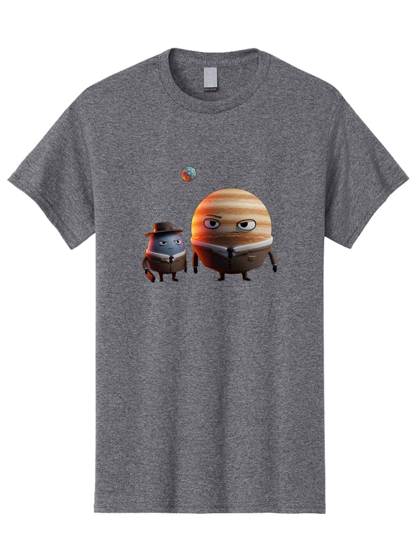 Jupiter-And-Earth Men'S Graphic Tee, 100% Cotton, Comfortable Casual Summer Wear, Machine Washable, Cartoon Planets, Jupiter And Mercury, Anthropomorphic Characters, Detective Character, Jupiter With Angry Face, Mercury With Detective Hat, Bad237 6