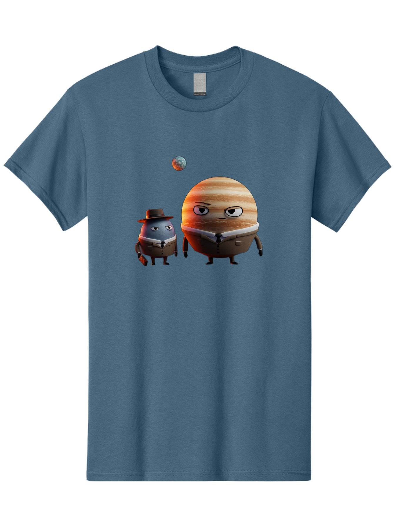 Jupiter-And-Earth Men'S Graphic Tee, 100% Cotton, Comfortable Casual Summer Wear, Machine Washable, Cartoon Planets, Jupiter And Mercury, Anthropomorphic Characters, Detective Character, Jupiter With Angry Face, Mercury With Detective Hat, Bad237 12