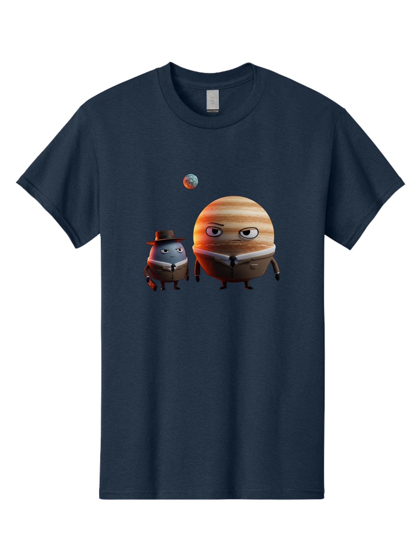 Jupiter-And-Earth Men'S Graphic Tee, 100% Cotton, Comfortable Casual Summer Wear, Machine Washable, Cartoon Planets, Jupiter And Mercury, Anthropomorphic Characters, Detective Character, Jupiter With Angry Face, Mercury With Detective Hat, Bad237 3