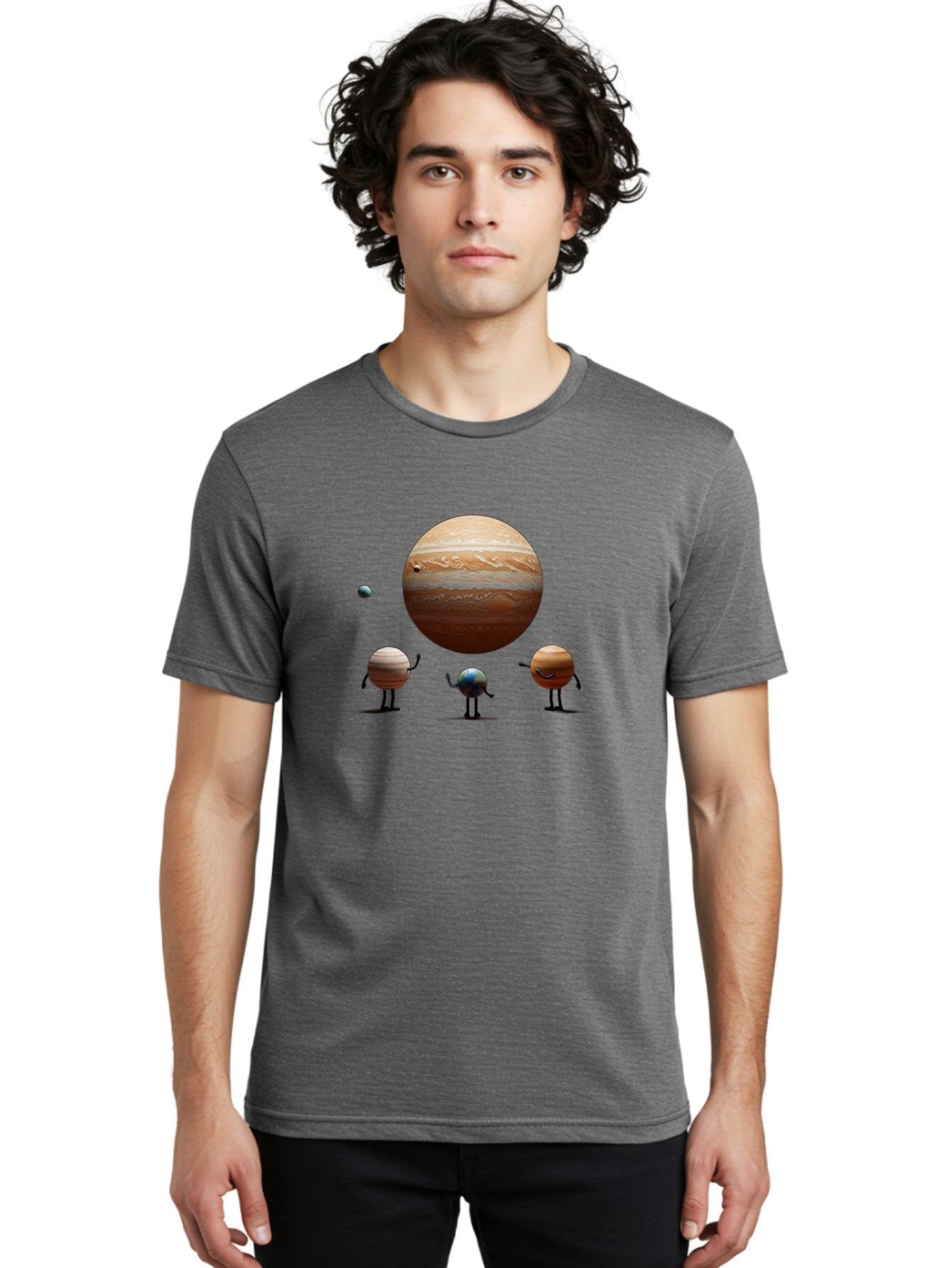 Jupiter-And-Moons Men'S Graphic Tee, 100% Cotton, Comfortable Casual Summer Wear, Machine Washable, Jupiter Planet, Cartoon Moons, Solar System, Astronomy, Space Exploration, Planetary Bodies, Celestial Objects, Orbital Patterns Bad238 21