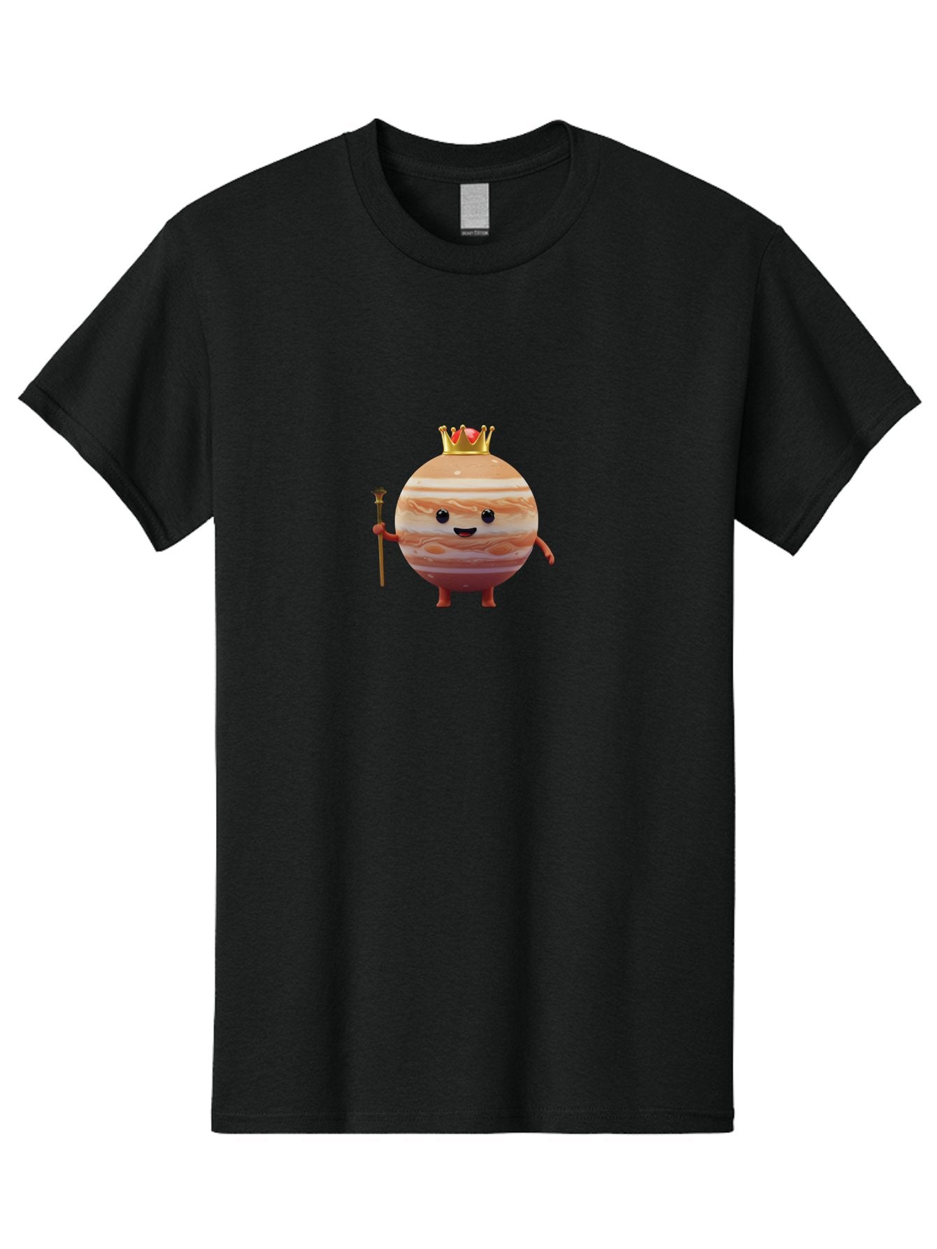 Jupiter-Mascot Men'S Graphic Tee, 100% Cotton, Comfortable Casual Summer Wear, Machine Washable, Cartoon Jupiter Planet, Anthropomorphic Planet, Jupiter Mascot, Cartoon Character, Planetary Illustration, Jupiter With Crown, Bad240 15
