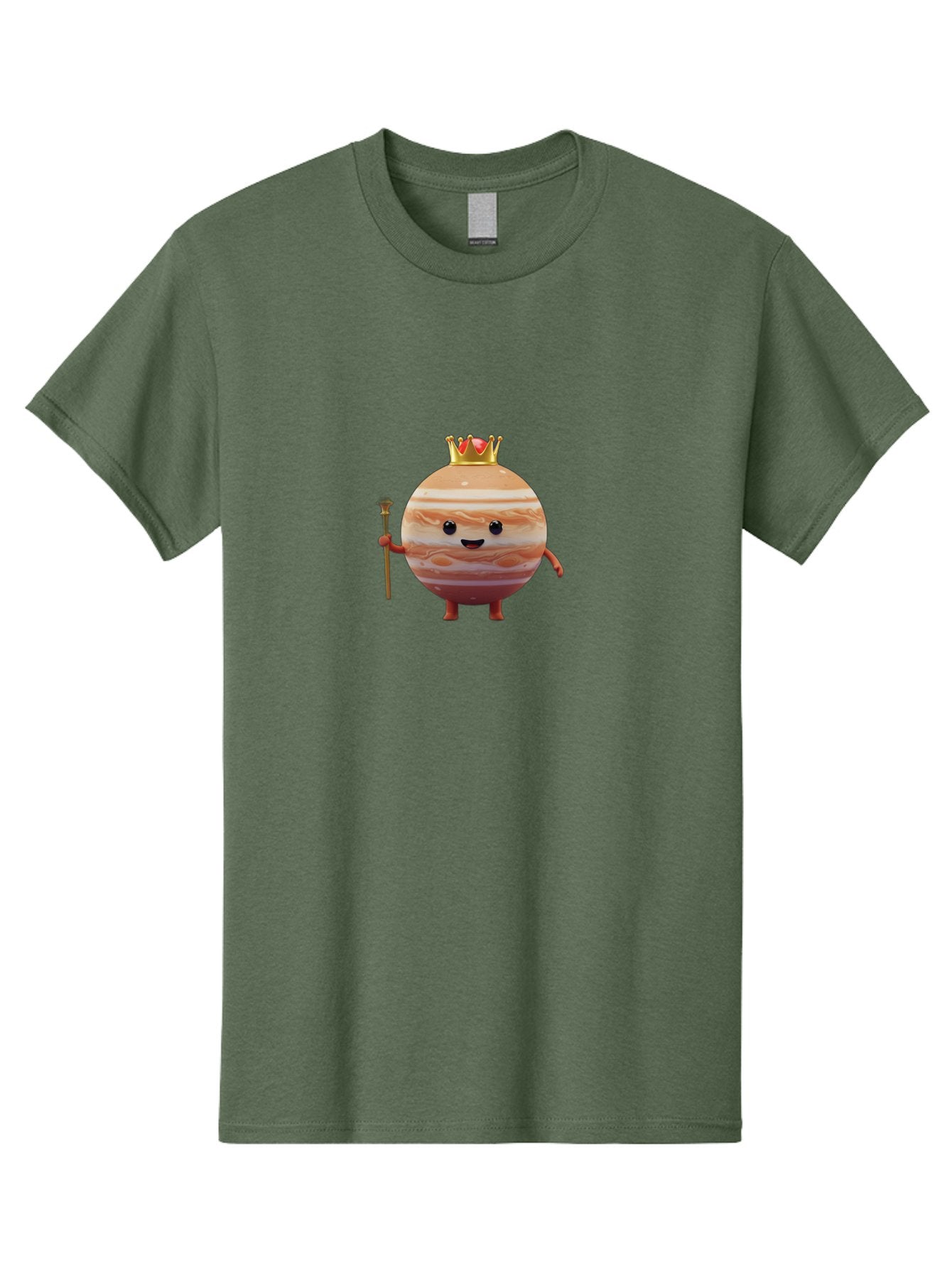 Jupiter-Mascot Men'S Graphic Tee, 100% Cotton, Comfortable Casual Summer Wear, Machine Washable, Cartoon Jupiter Planet, Anthropomorphic Planet, Jupiter Mascot, Cartoon Character, Planetary Illustration, Jupiter With Crown, Bad240