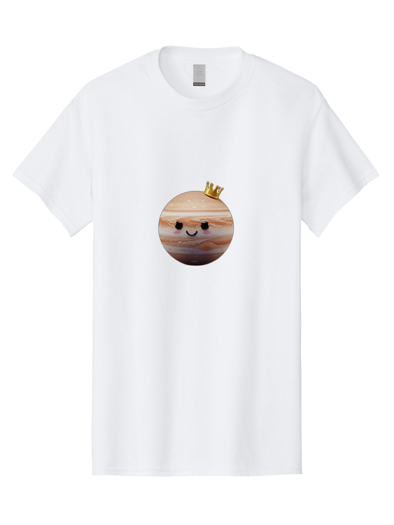 Jupiter Men'S Graphic Tee, 100% Cotton, Comfortable Casual Summer Wear, Machine Washable, Cartoon Jupiter, Smiling Planet, Golden Crown, Kawaii Space, Adorable Astronomy, Funny Illustration, Whimsical Design, Cute Cosmic Bad241