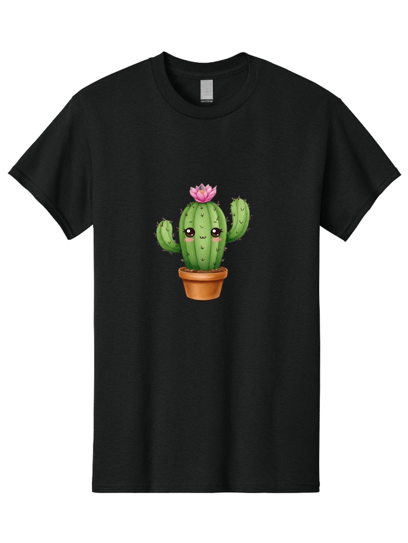 Kawaii-Cactus Men'S Graphic Tee, 100% Cotton, Comfortable Casual Summer Wear, Machine Washable, Kawaii Cactus, Potted Cactus, Cute Cartoon Cactus, Pink Flower, Succulent Plant, Floral Decoration, Adorable Character, Cartoon Illustration, Bad244 13