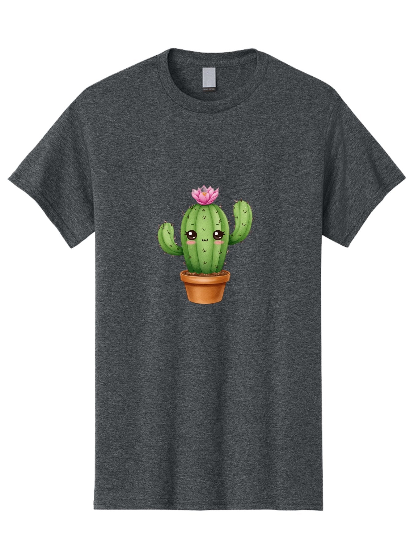 Kawaii-Cactus Men'S Graphic Tee, 100% Cotton, Comfortable Casual Summer Wear, Machine Washable, Kawaii Cactus, Potted Cactus, Cute Cartoon Cactus, Pink Flower, Succulent Plant, Floral Decoration, Adorable Character, Cartoon Illustration, Bad244