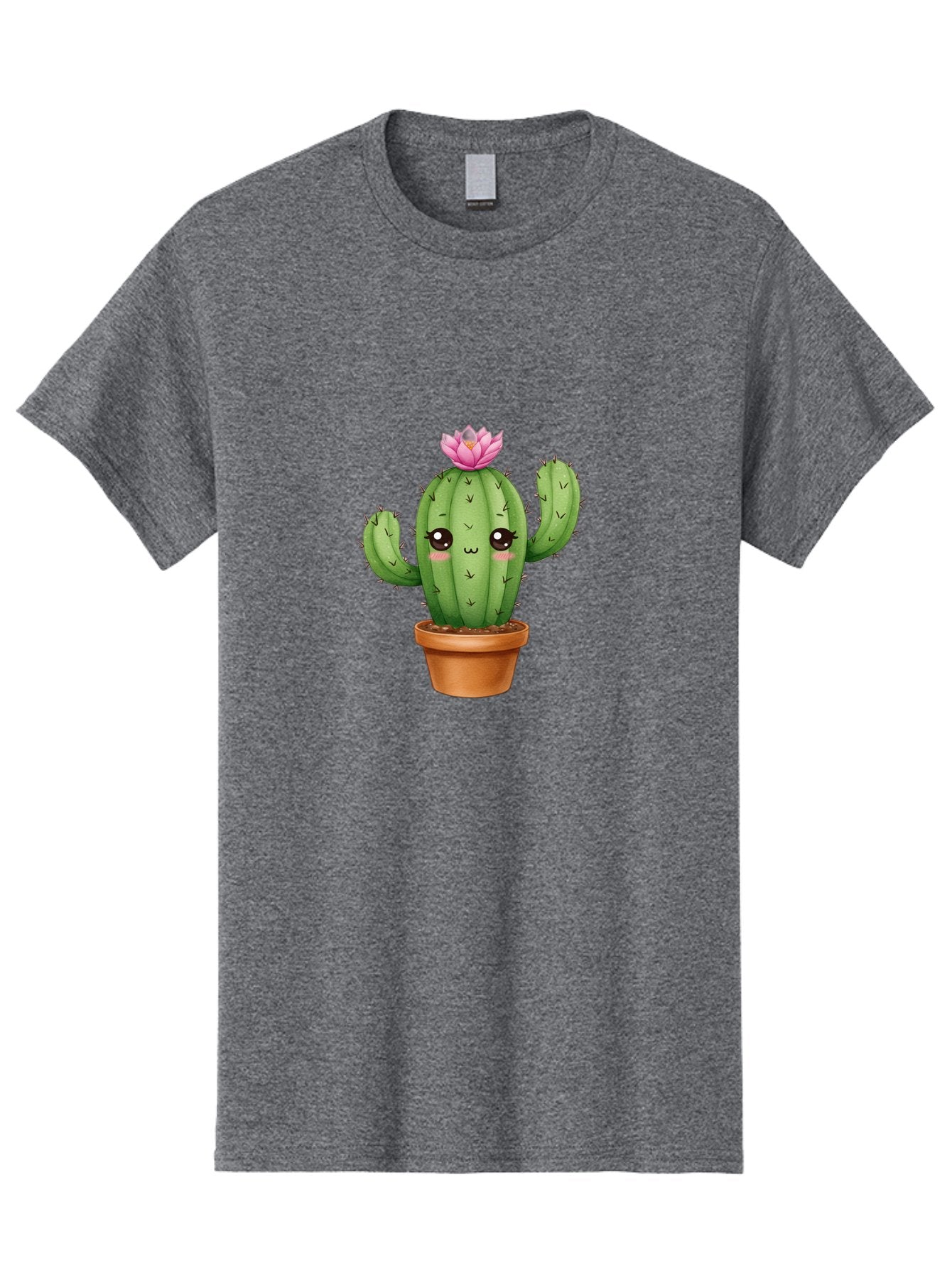 Kawaii-Cactus Men'S Graphic Tee, 100% Cotton, Comfortable Casual Summer Wear, Machine Washable, Kawaii Cactus, Potted Cactus, Cute Cartoon Cactus, Pink Flower, Succulent Plant, Floral Decoration, Adorable Character, Cartoon Illustration, Bad244 9
