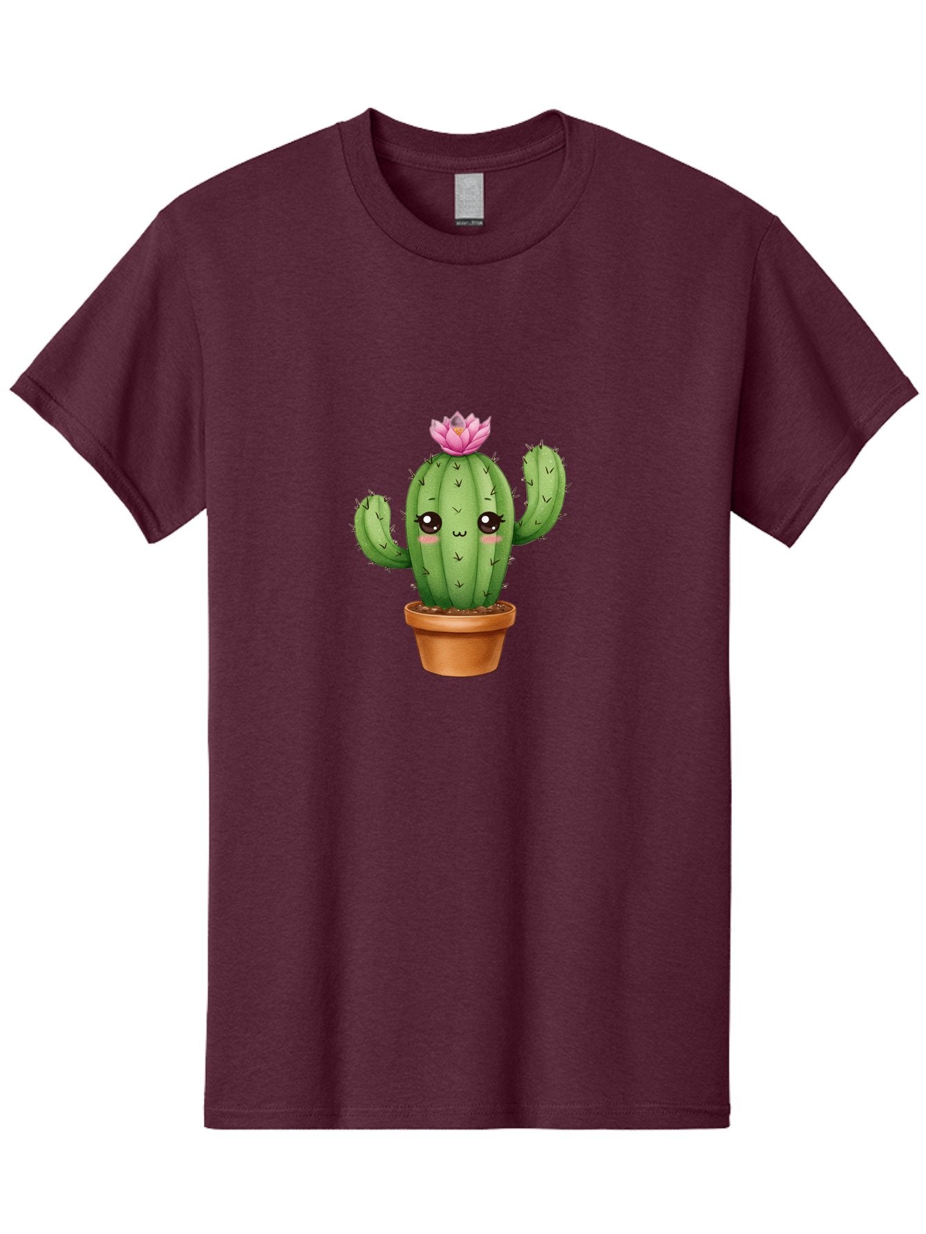 Kawaii-Cactus Men'S Graphic Tee, 100% Cotton, Comfortable Casual Summer Wear, Machine Washable, Kawaii Cactus, Potted Cactus, Cute Cartoon Cactus, Pink Flower, Succulent Plant, Floral Decoration, Adorable Character, Cartoon Illustration, Bad244