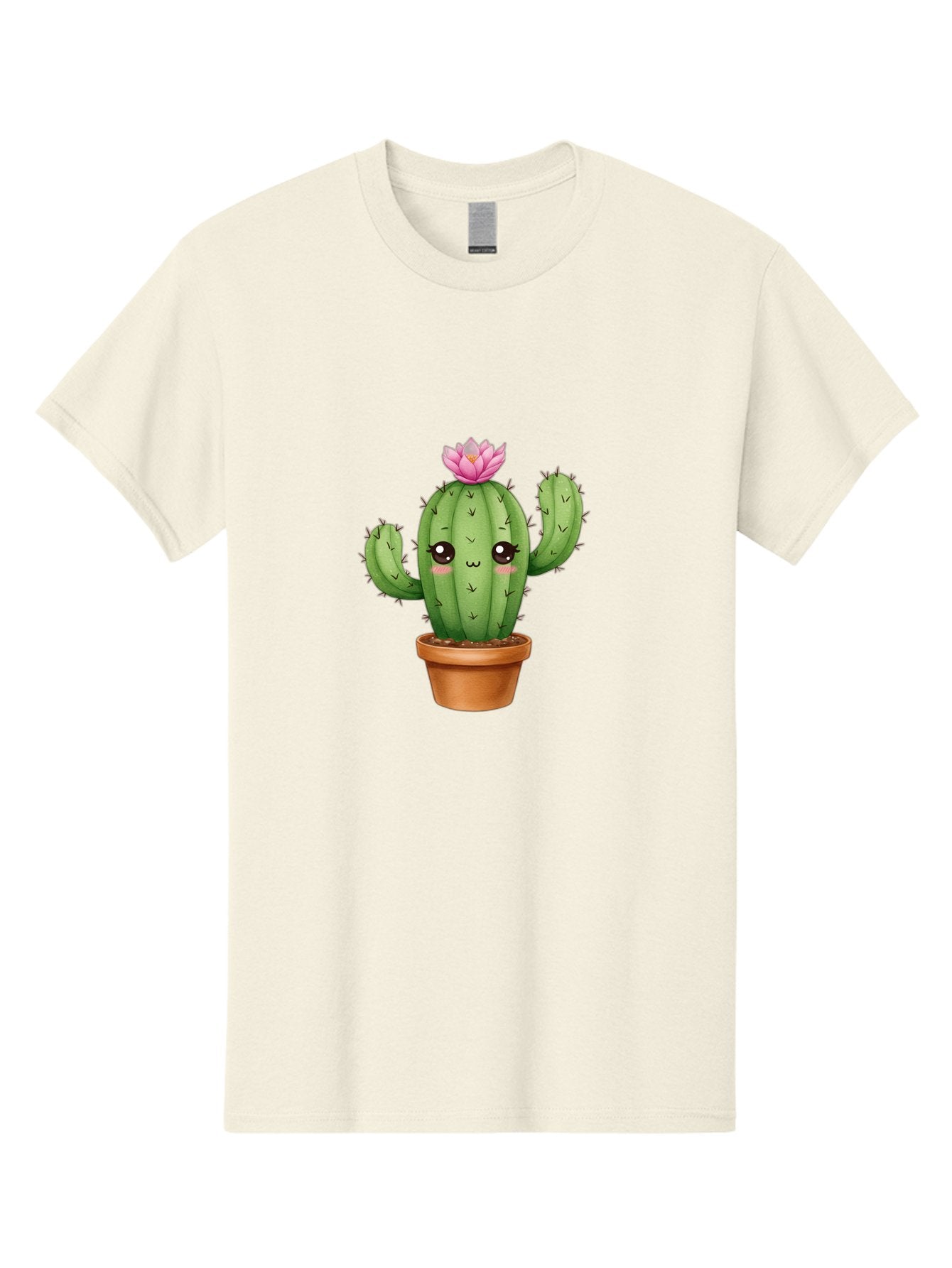 Kawaii-Cactus Men'S Graphic Tee, 100% Cotton, Comfortable Casual Summer Wear, Machine Washable, Kawaii Cactus, Potted Cactus, Cute Cartoon Cactus, Pink Flower, Succulent Plant, Floral Decoration, Adorable Character, Cartoon Illustration, Bad244 10