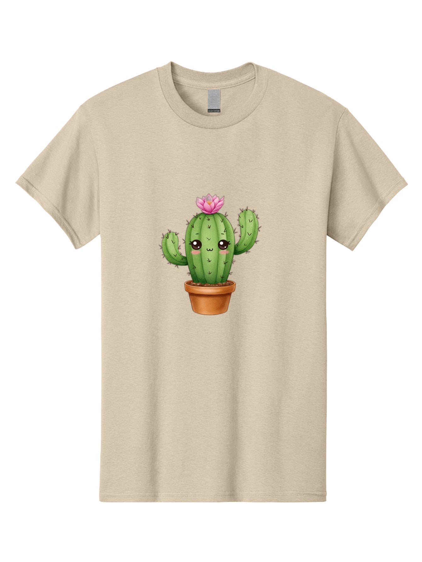 Kawaii-Cactus Men'S Graphic Tee, 100% Cotton, Comfortable Casual Summer Wear, Machine Washable, Kawaii Cactus, Potted Cactus, Cute Cartoon Cactus, Pink Flower, Succulent Plant, Floral Decoration, Adorable Character, Cartoon Illustration, Bad244 14