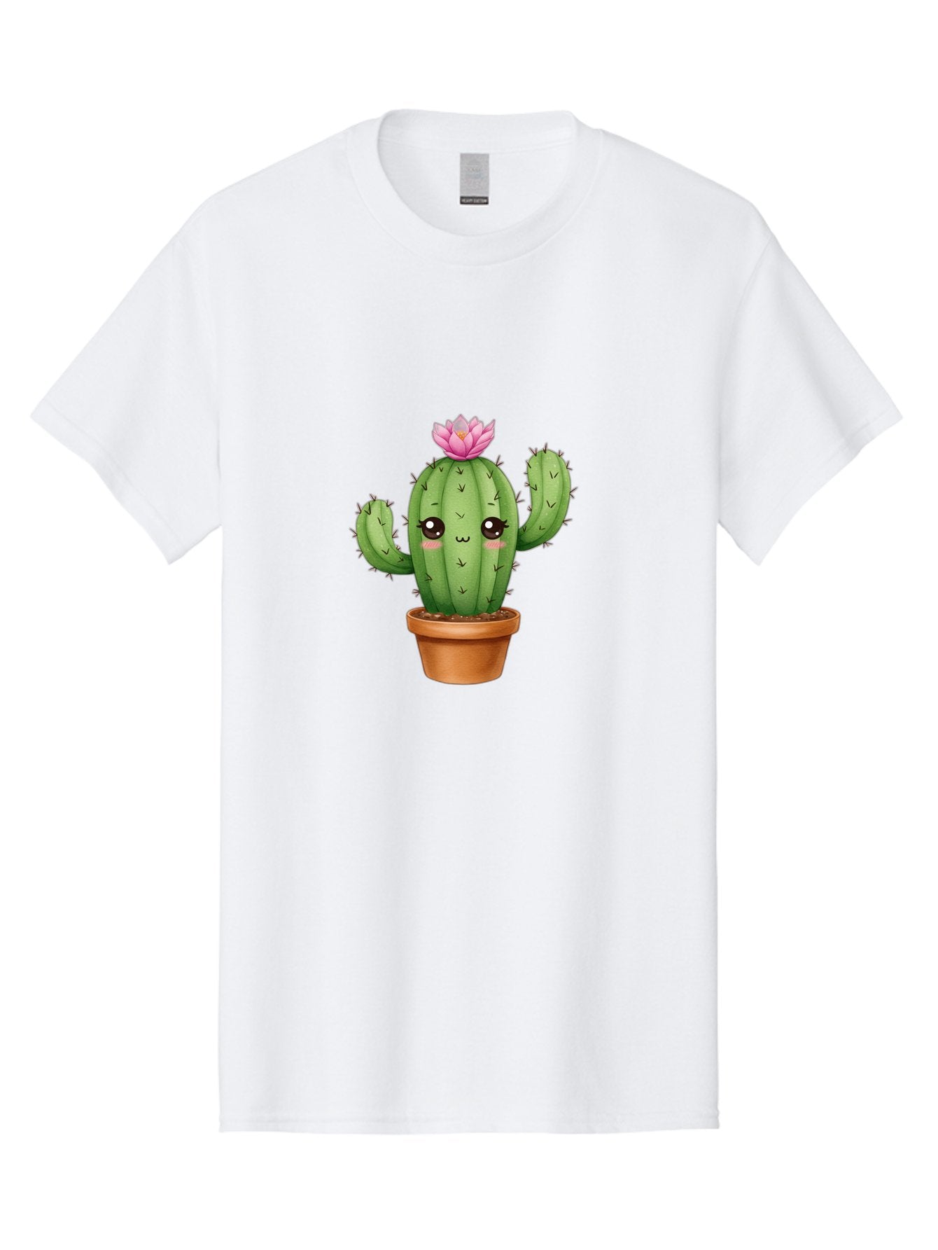 Kawaii-Cactus Men'S Graphic Tee, 100% Cotton, Comfortable Casual Summer Wear, Machine Washable, Kawaii Cactus, Potted Cactus, Cute Cartoon Cactus, Pink Flower, Succulent Plant, Floral Decoration, Adorable Character, Cartoon Illustration, Bad244 5