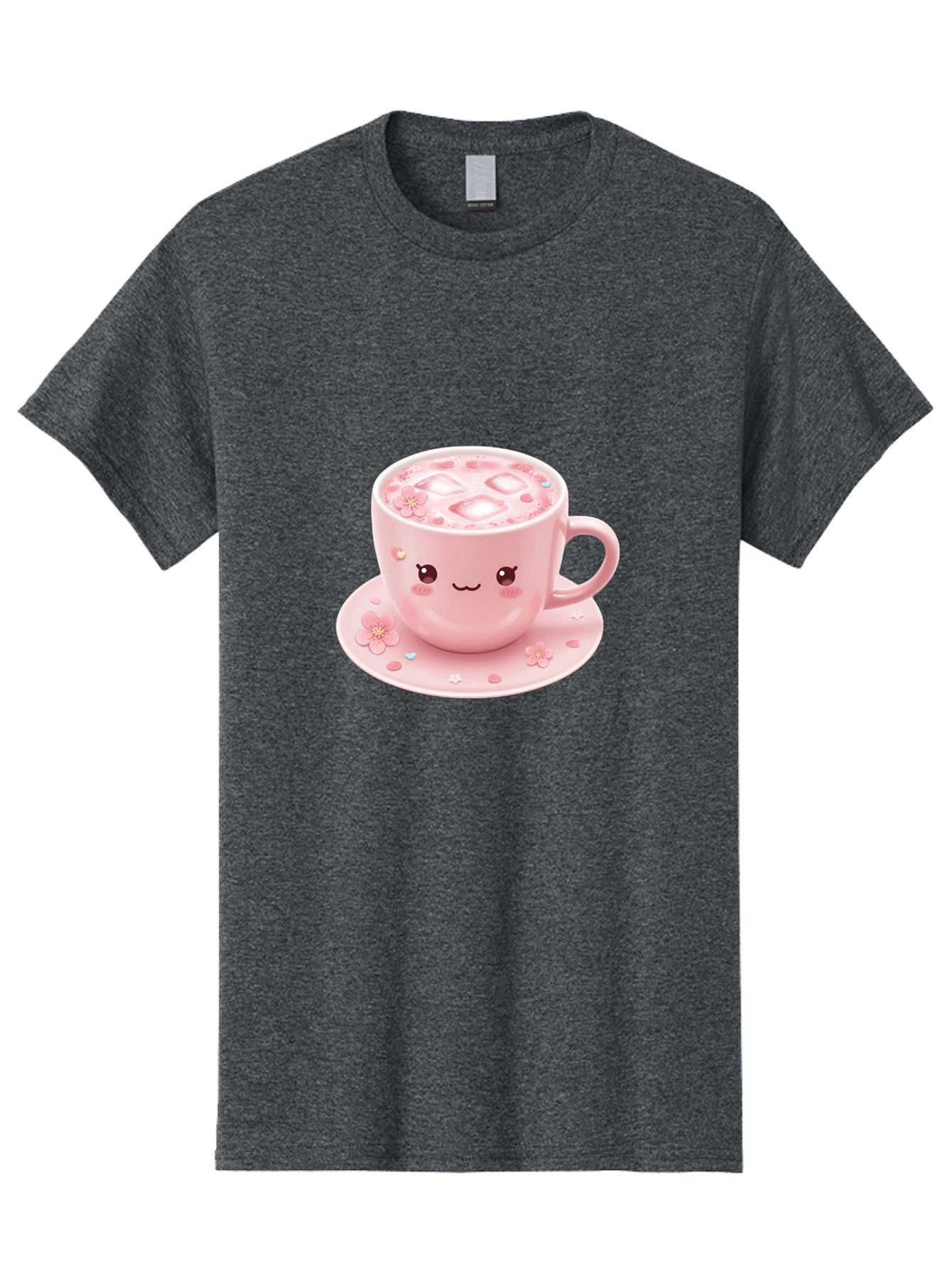 Kawaii-Coffee-Cup Men'S Graphic Tee, 100% Cotton, Comfortable Casual Summer Wear, Machine Washable, Pink Tea Cup, Cute Cartoon Face, Pink Flowers, Iced Tea, Coffee Cup, Adorable Design, Kawaii Style, Sweet Treats, Tea Time, Floral Pattern Bad245 12