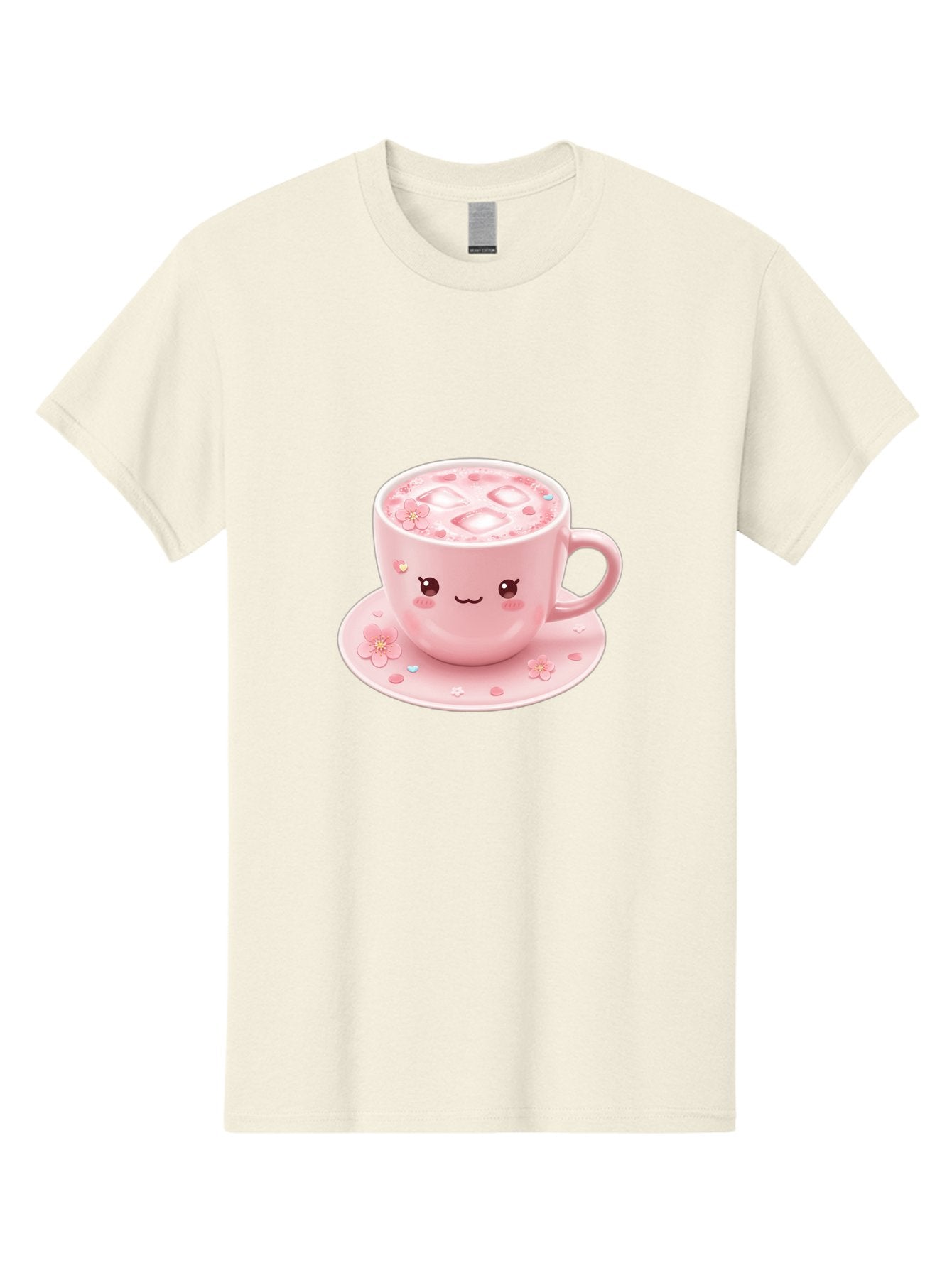 Kawaii-Coffee-Cup Men'S Graphic Tee, 100% Cotton, Comfortable Casual Summer Wear, Machine Washable, Pink Tea Cup, Cute Cartoon Face, Pink Flowers, Iced Tea, Coffee Cup, Adorable Design, Kawaii Style, Sweet Treats, Tea Time, Floral Pattern Bad245 15