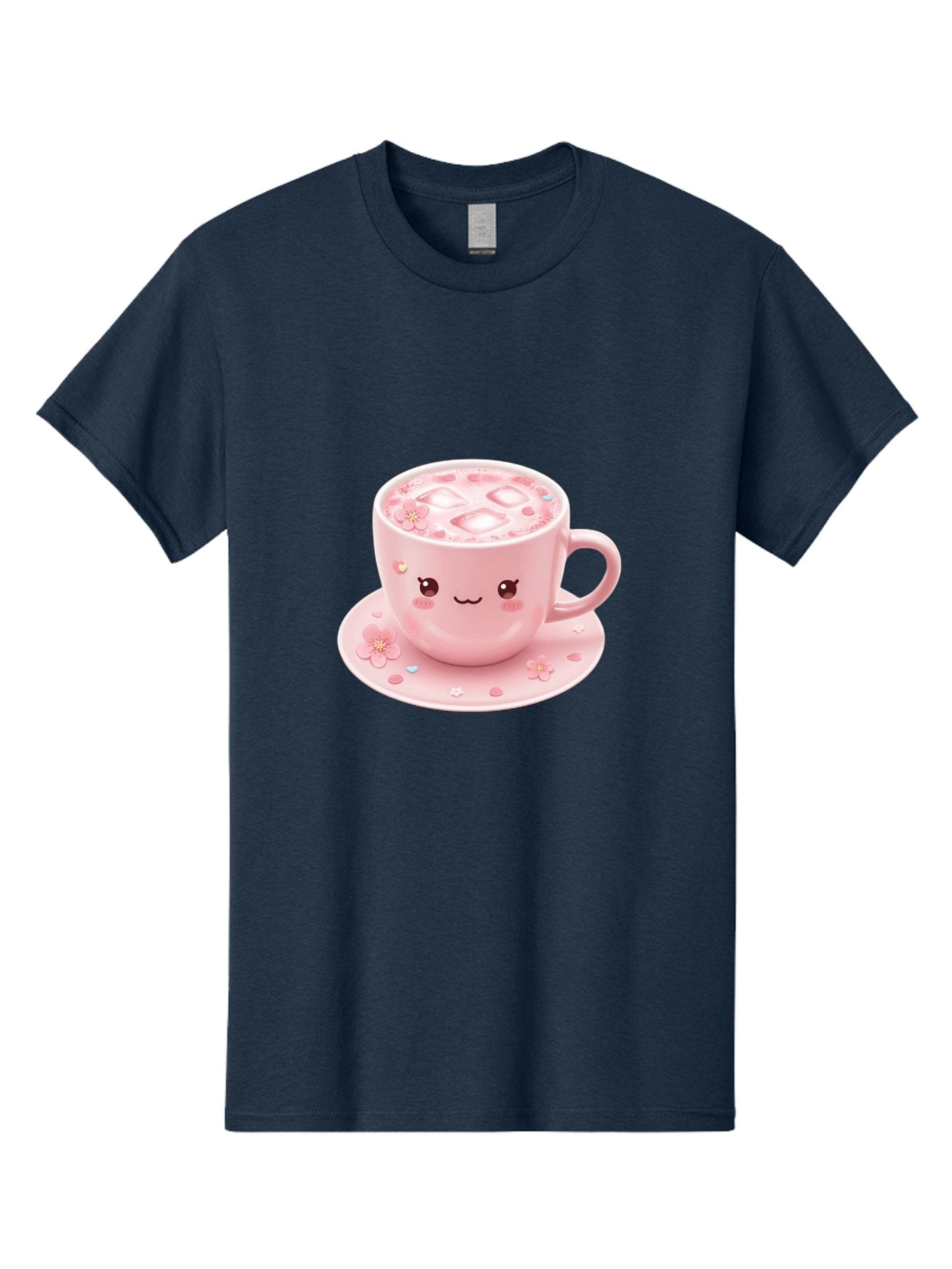 Kawaii-Coffee-Cup Men'S Graphic Tee, 100% Cotton, Comfortable Casual Summer Wear, Machine Washable, Pink Tea Cup, Cute Cartoon Face, Pink Flowers, Iced Tea, Coffee Cup, Adorable Design, Kawaii Style, Sweet Treats, Tea Time, Floral Pattern Bad245 9