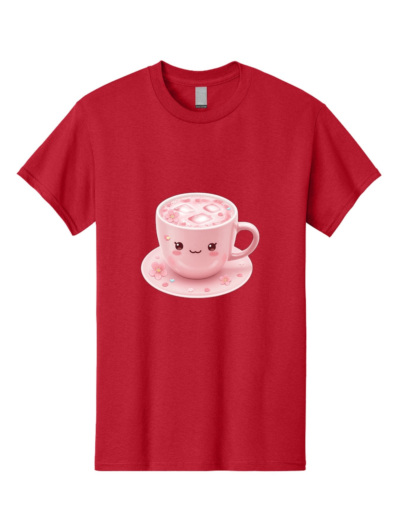 Kawaii-Coffee-Cup Men'S Graphic Tee, 100% Cotton, Comfortable Casual Summer Wear, Machine Washable, Pink Tea Cup, Cute Cartoon Face, Pink Flowers, Iced Tea, Coffee Cup, Adorable Design, Kawaii Style, Sweet Treats, Tea Time, Floral Pattern Bad245 10