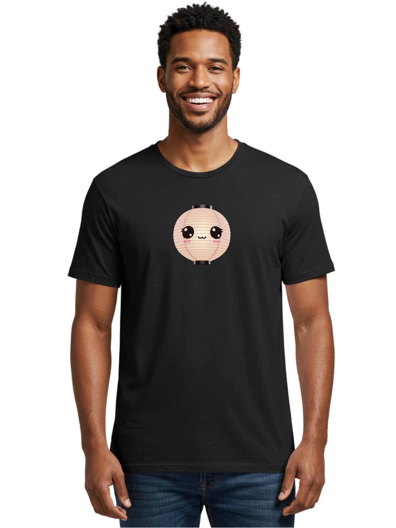 Kawaii-Lantern-1 Men'S Graphic Tee, 100% Cotton, Comfortable Casual Summer Wear, Machine Washable, Cute Lantern, Kawaii Culture, Cartoon Character, Japanese Lantern, Adorable Face, Pink Blush, Black Accents, Fun Design, Minimalist Style, Bad246 16