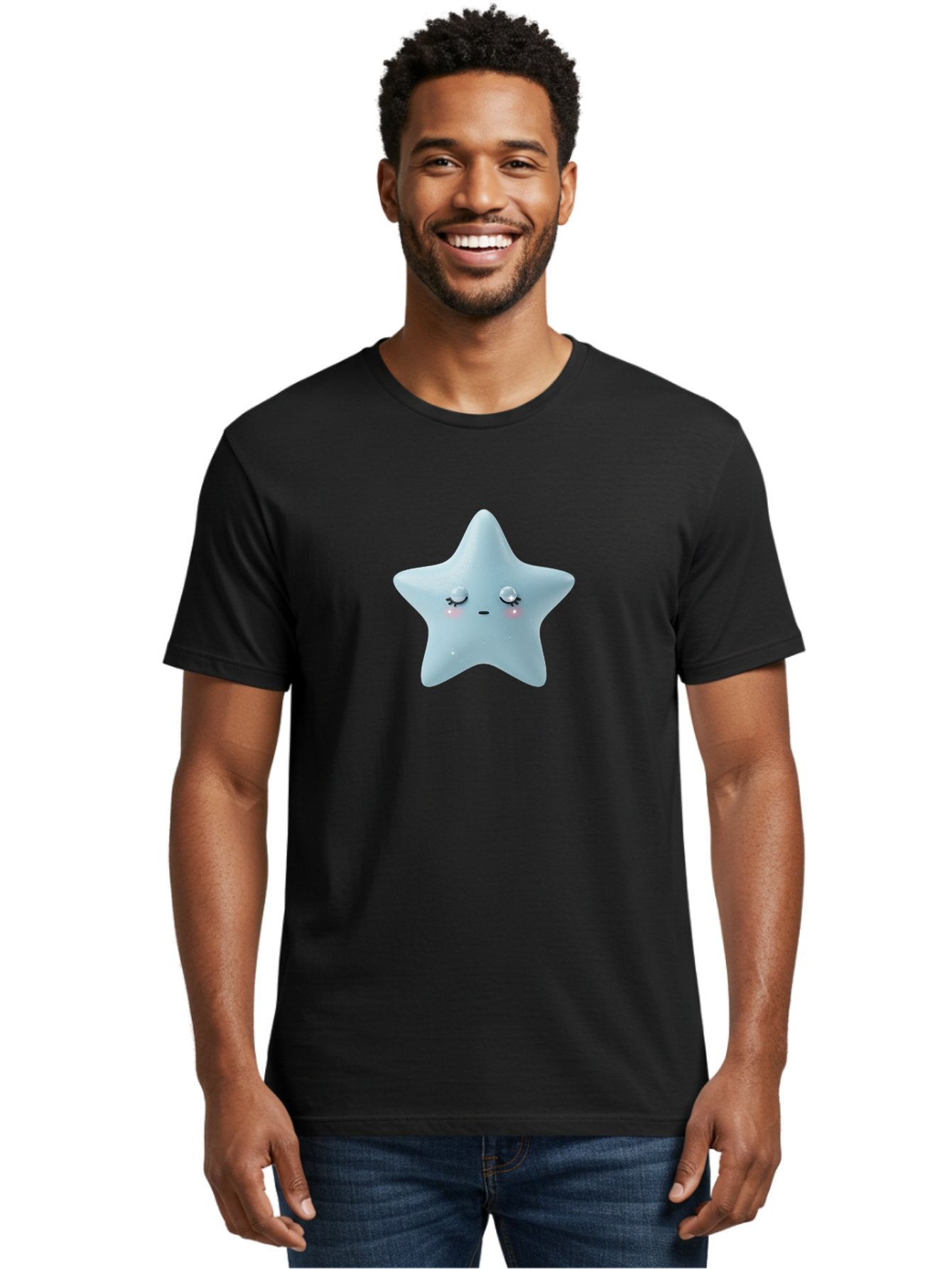 Kawaii-Star-1 Men'S Graphic Tee, 100% Cotton, Comfortable Casual Summer Wear, Machine Washable, Cute Star Character, Cartoon Star, Kawaii Star, White Star, Smiling Face, Rosy Cheeks, Adorable Illustration, Dreamy Expression, Whimsical Design Bad249 26