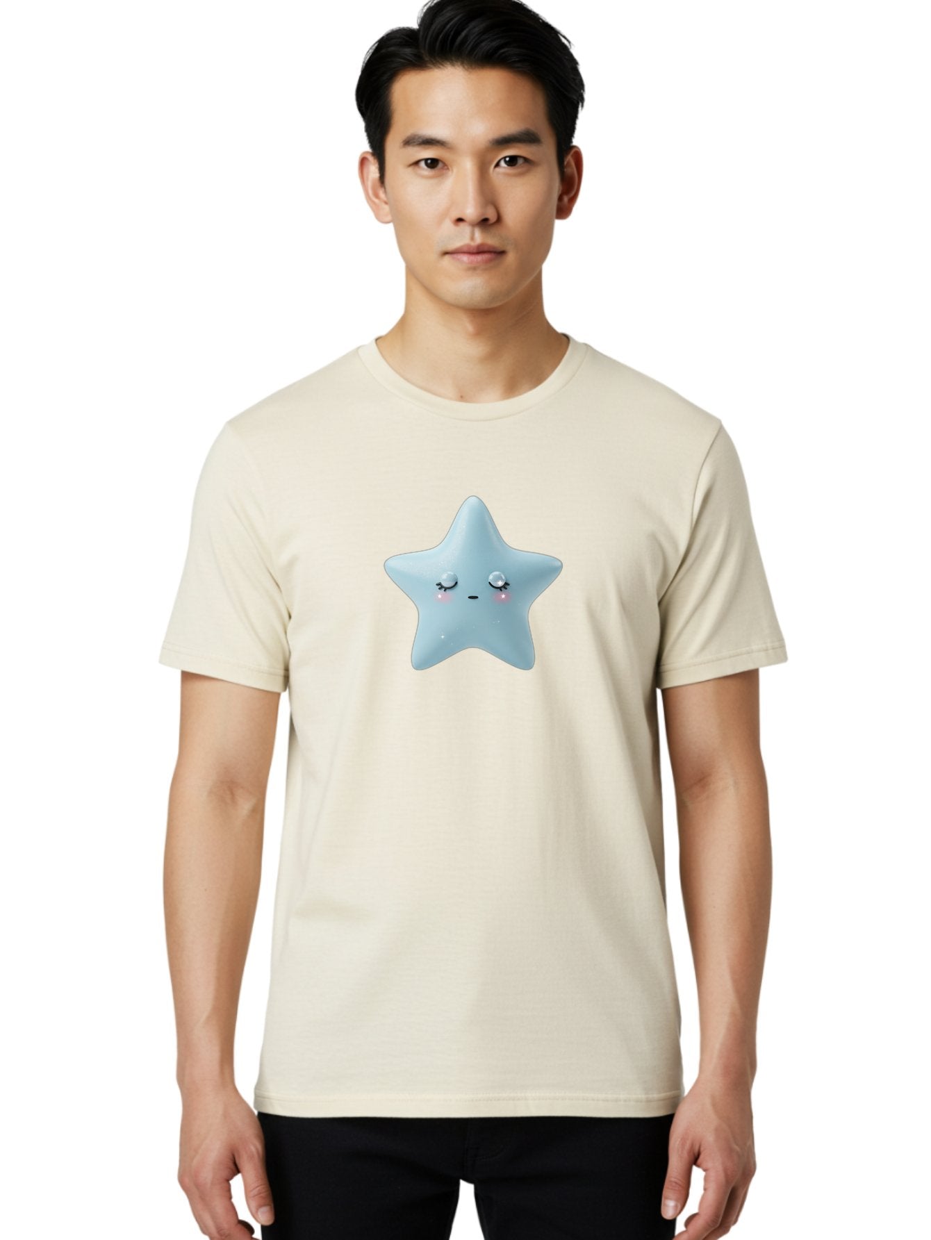 Kawaii-Star-1 Men'S Graphic Tee, 100% Cotton, Comfortable Casual Summer Wear, Machine Washable, Cute Star Character, Cartoon Star, Kawaii Star, White Star, Smiling Face, Rosy Cheeks, Adorable Illustration, Dreamy Expression, Whimsical Design Bad249 30