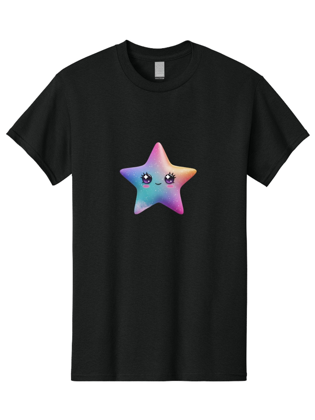 Kawaii-Star Men'S Graphic Tee, 100% Cotton, Comfortable Casual Summer Wear, Machine Washable, Cute Star, Cartoon Character, Pastel Colors, Sparkles And Shine, Positive Vibes, Magical Expression, Feminine Charm, Whimsical Design, Magical, Bad250 13