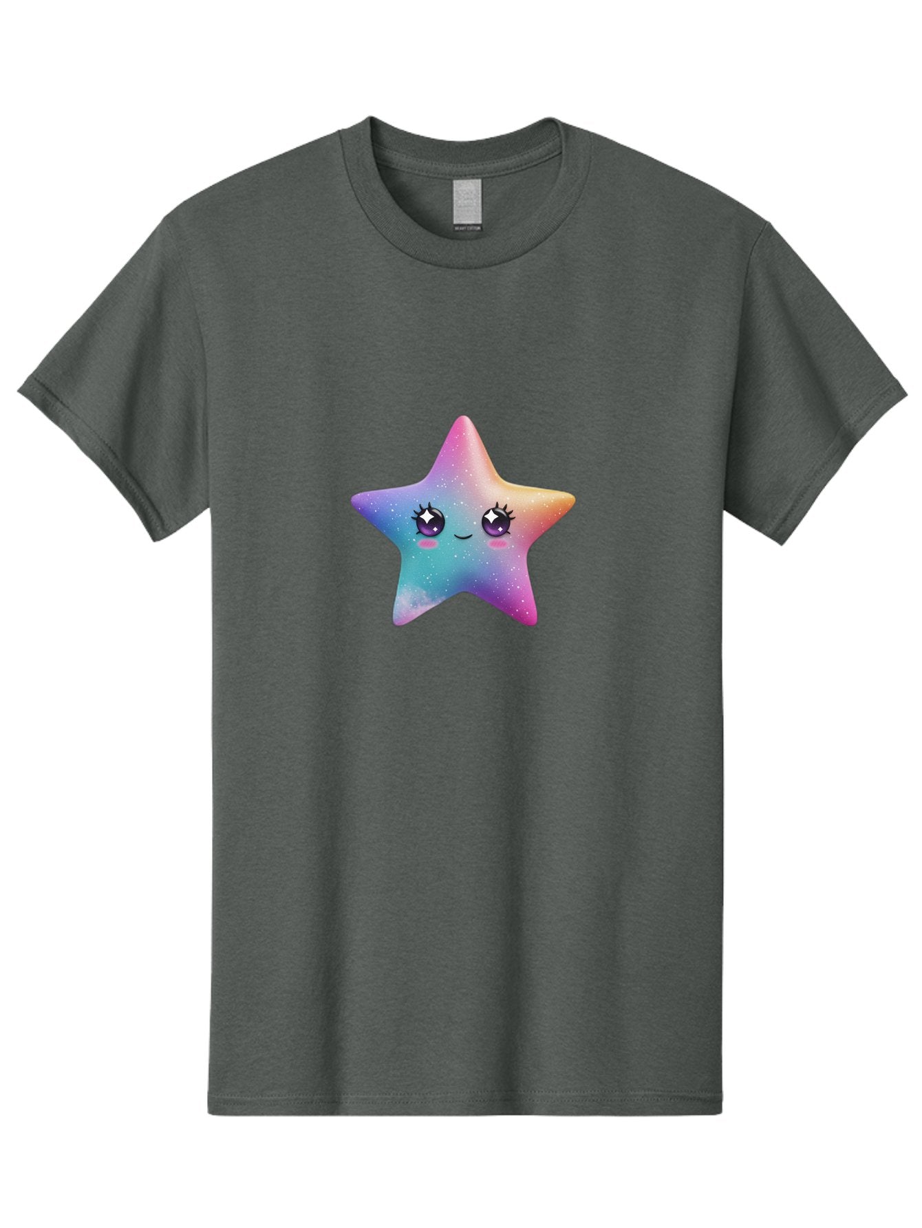 Kawaii-Star Men'S Graphic Tee, 100% Cotton, Comfortable Casual Summer Wear, Machine Washable, Cute Star, Cartoon Character, Pastel Colors, Sparkles And Shine, Positive Vibes, Magical Expression, Feminine Charm, Whimsical Design, Magical, Bad250 9
