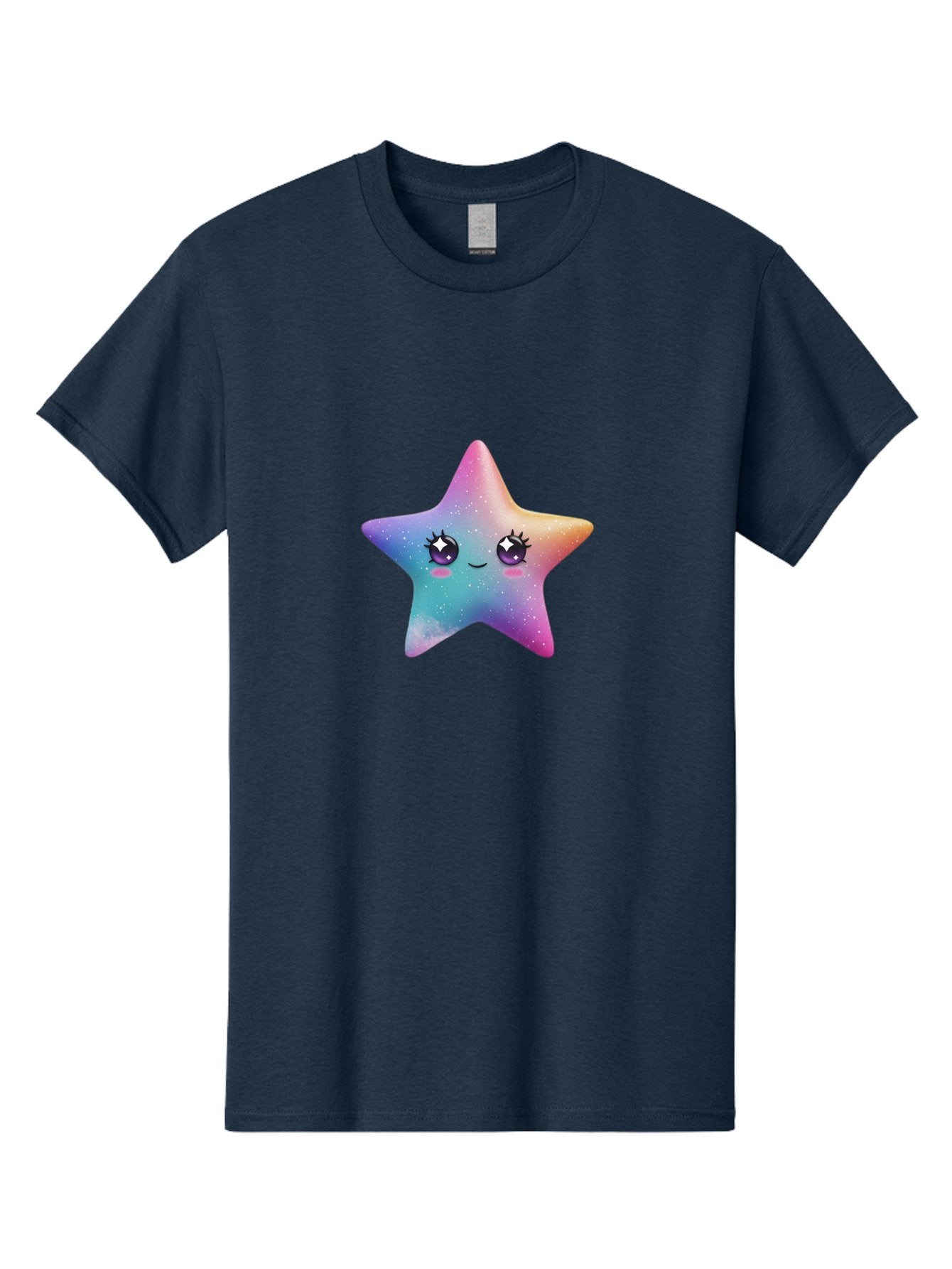 Kawaii-Star Men'S Graphic Tee, 100% Cotton, Comfortable Casual Summer Wear, Machine Washable, Cute Star, Cartoon Character, Pastel Colors, Sparkles And Shine, Positive Vibes, Magical Expression, Feminine Charm, Whimsical Design, Magical, Bad250 15