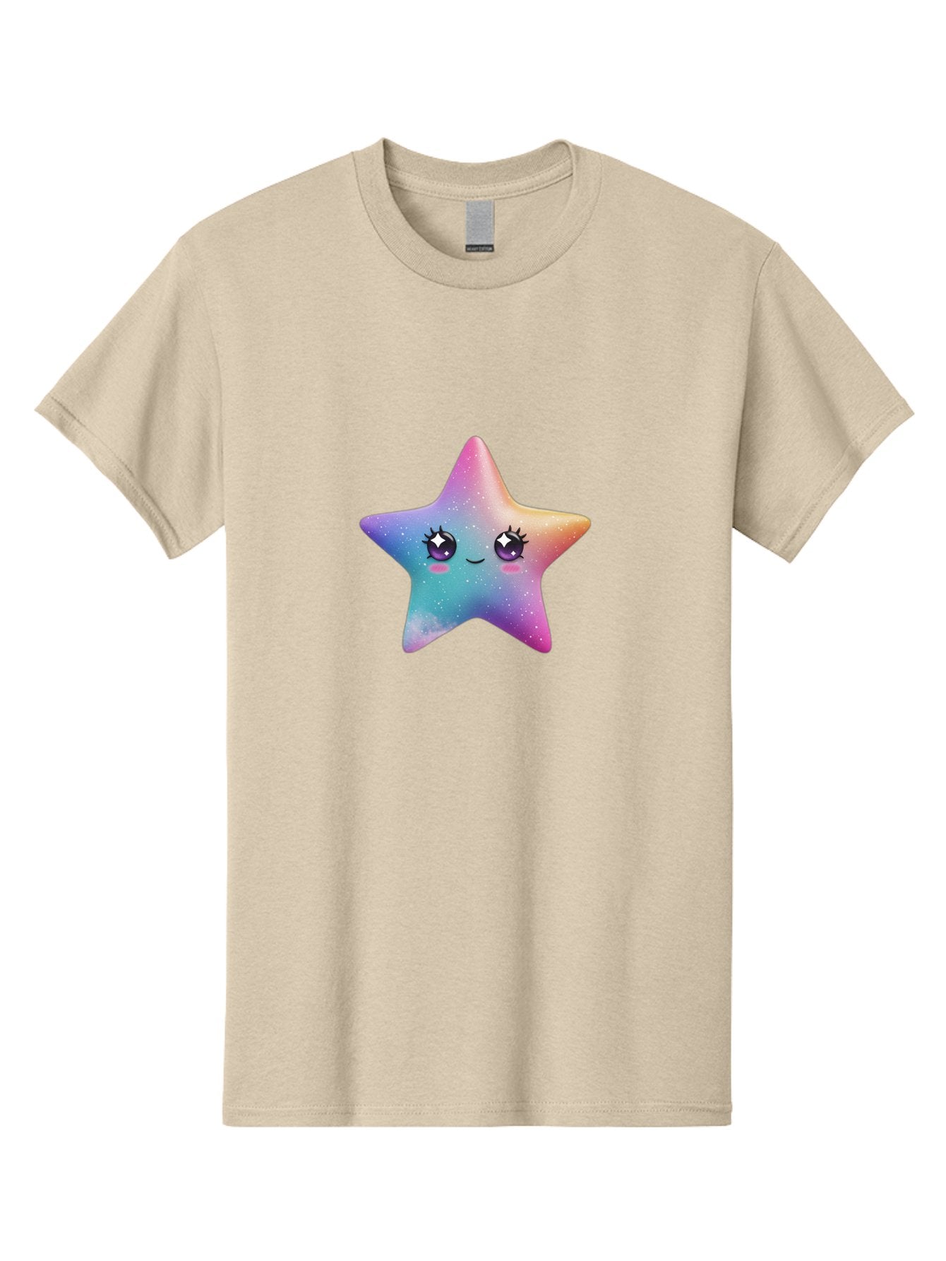 Kawaii-Star Men'S Graphic Tee, 100% Cotton, Comfortable Casual Summer Wear, Machine Washable, Cute Star, Cartoon Character, Pastel Colors, Sparkles And Shine, Positive Vibes, Magical Expression, Feminine Charm, Whimsical Design, Magical, Bad250 8