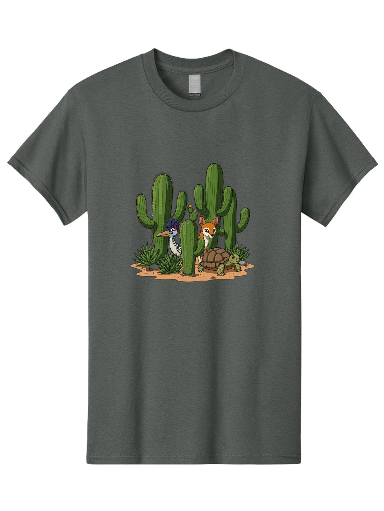 Kingfisher-Fennec-Fox-And-Turtle Men'S Graphic Tee, 100% Cotton, Comfortable Casual Summer Wear, Machine Washable, Cartoon Animals, Desert Wildlife, Cacti, Kingfisher Bird, Fennec Fox, Turtle, Desert Landscape, Wildlife Illustration, Bad252 13