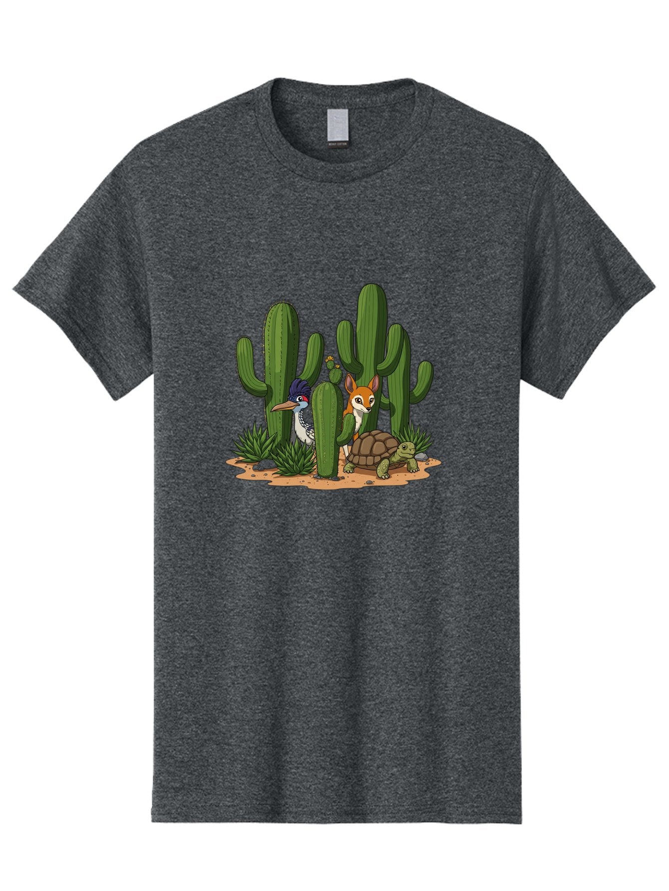 Kingfisher-Fennec-Fox-And-Turtle Men'S Graphic Tee, 100% Cotton, Comfortable Casual Summer Wear, Machine Washable, Cartoon Animals, Desert Wildlife, Cacti, Kingfisher Bird, Fennec Fox, Turtle, Desert Landscape, Wildlife Illustration, Bad252 11