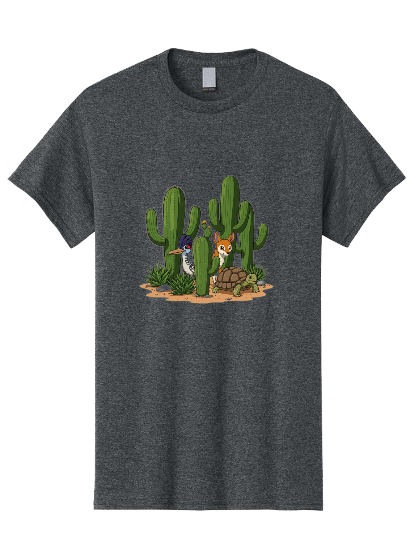 Kingfisher-Fennec-Fox-And-Turtle Men'S Graphic Tee, 100% Cotton, Comfortable Casual Summer Wear, Machine Washable, Cartoon Animals, Desert Wildlife, Cacti, Kingfisher Bird, Fennec Fox, Turtle, Desert Landscape, Wildlife Illustration, Bad252 4
