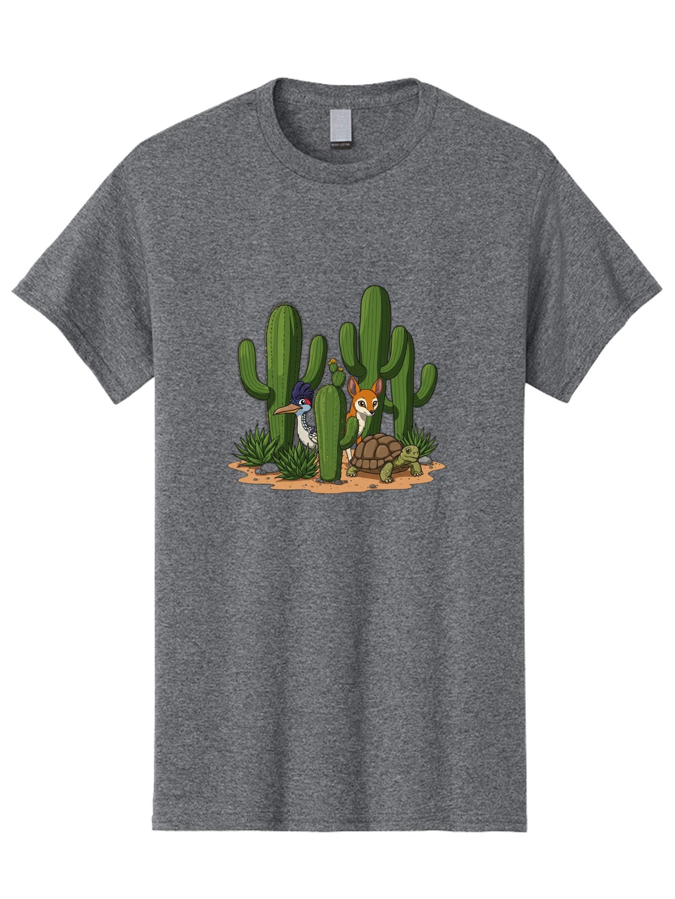 Kingfisher-Fennec-Fox-And-Turtle Men'S Graphic Tee, 100% Cotton, Comfortable Casual Summer Wear, Machine Washable, Cartoon Animals, Desert Wildlife, Cacti, Kingfisher Bird, Fennec Fox, Turtle, Desert Landscape, Wildlife Illustration, Bad252 9