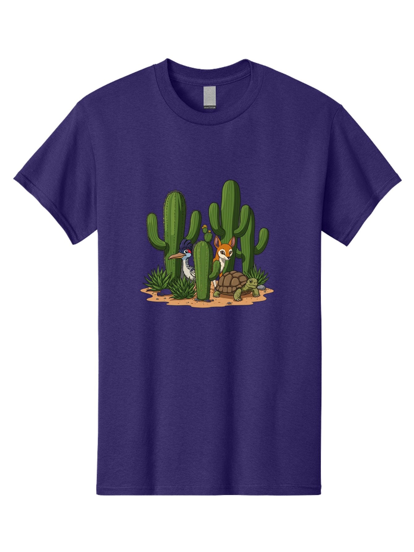 Kingfisher-Fennec-Fox-And-Turtle Men'S Graphic Tee, 100% Cotton, Comfortable Casual Summer Wear, Machine Washable, Cartoon Animals, Desert Wildlife, Cacti, Kingfisher Bird, Fennec Fox, Turtle, Desert Landscape, Wildlife Illustration, Bad252 14