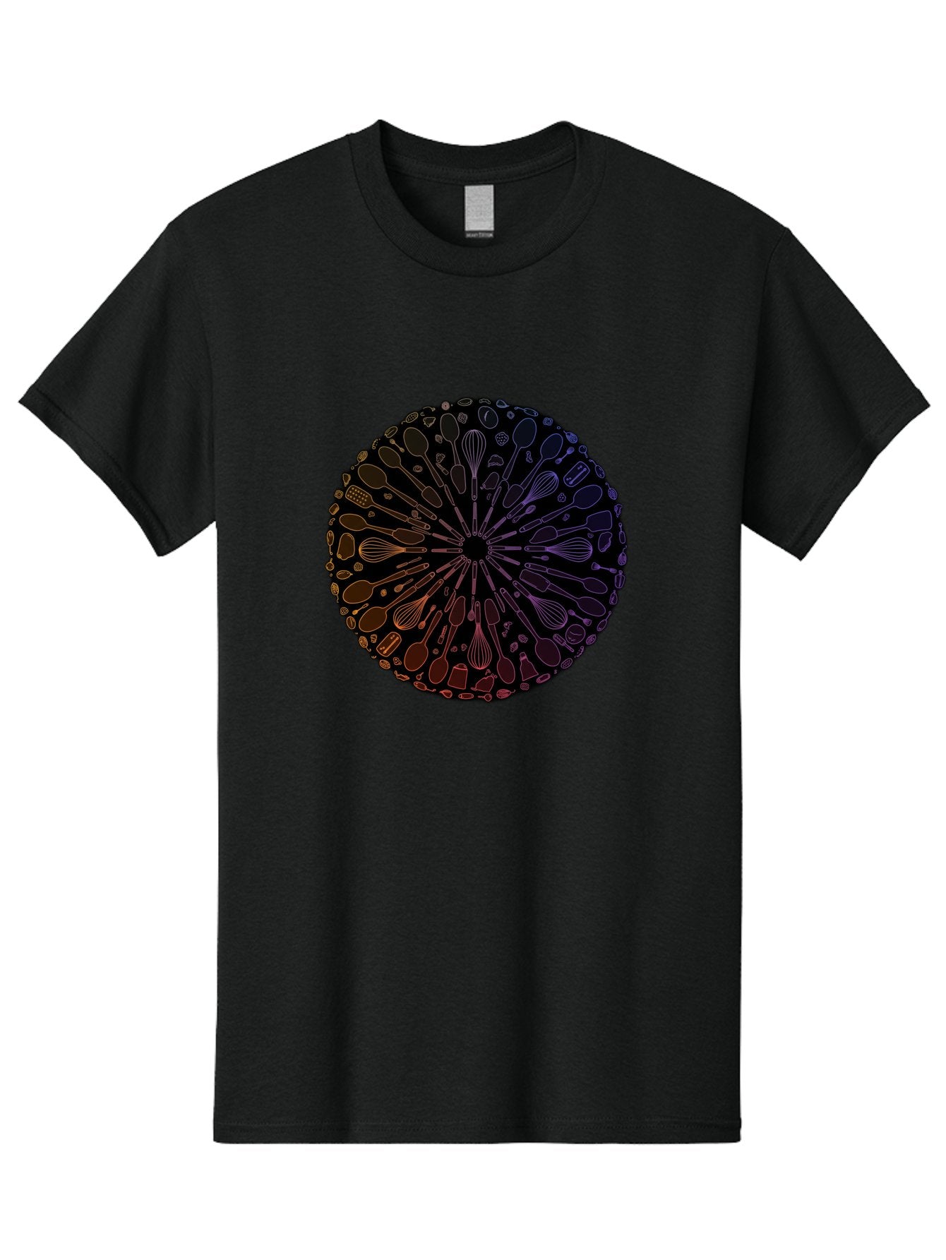 Kitchen-Utensils-Mandala Men'S Graphic Tee, 100% Cotton, Comfortable Casual Summer Wear, Machine Washable, Kitchen Utensils, Cooking Tools, Mandala Design, Colorful Gradient, Spoons, Whisks, Spatulas, Pastry Brushes, Food Preparation, Bad253 8