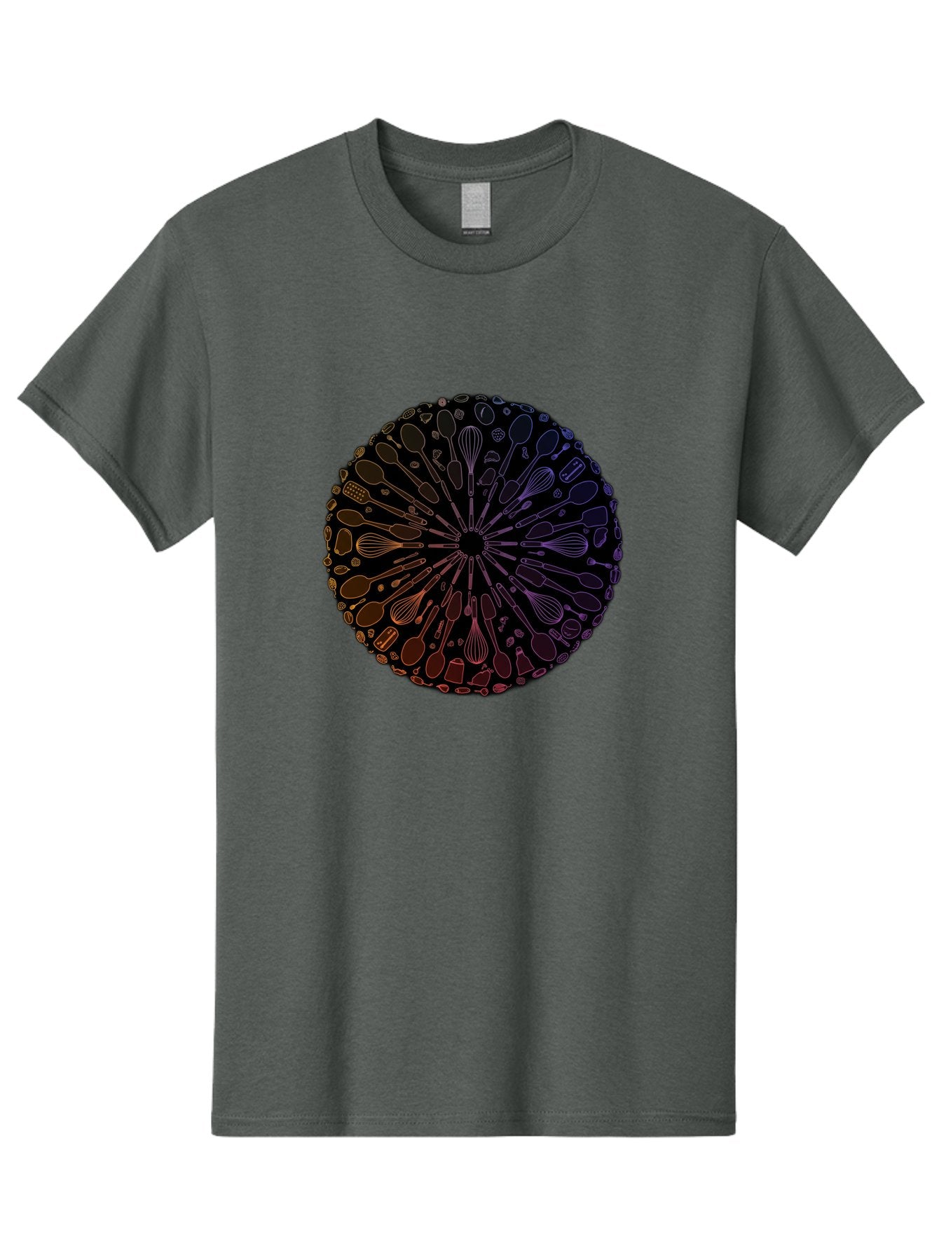 Kitchen-Utensils-Mandala Men'S Graphic Tee, 100% Cotton, Comfortable Casual Summer Wear, Machine Washable, Kitchen Utensils, Cooking Tools, Mandala Design, Colorful Gradient, Spoons, Whisks, Spatulas, Pastry Brushes, Food Preparation, Bad253 13