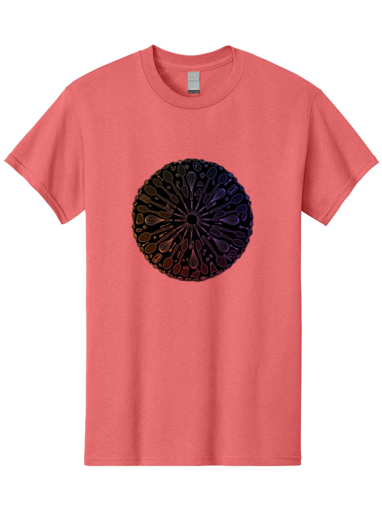 Kitchen-Utensils-Mandala Men'S Graphic Tee, 100% Cotton, Comfortable Casual Summer Wear, Machine Washable, Kitchen Utensils, Cooking Tools, Mandala Design, Colorful Gradient, Spoons, Whisks, Spatulas, Pastry Brushes, Food Preparation, Bad253 14