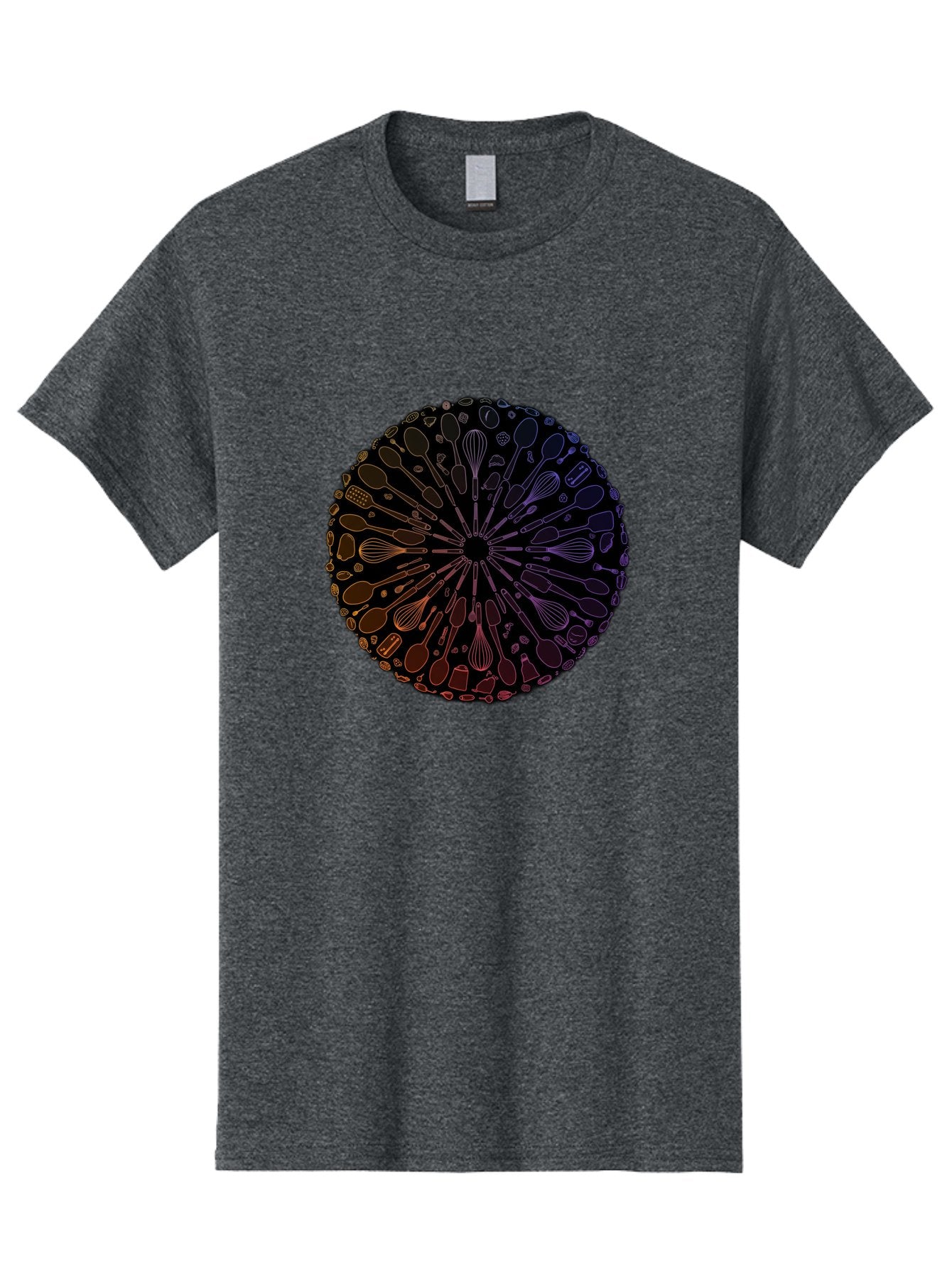 Kitchen-Utensils-Mandala Men'S Graphic Tee, 100% Cotton, Comfortable Casual Summer Wear, Machine Washable, Kitchen Utensils, Cooking Tools, Mandala Design, Colorful Gradient, Spoons, Whisks, Spatulas, Pastry Brushes, Food Preparation, Bad253 4