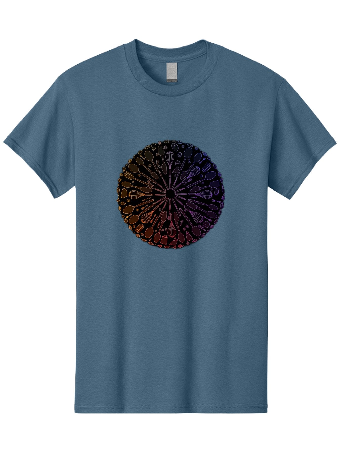 Kitchen-Utensils-Mandala Men'S Graphic Tee, 100% Cotton, Comfortable Casual Summer Wear, Machine Washable, Kitchen Utensils, Cooking Tools, Mandala Design, Colorful Gradient, Spoons, Whisks, Spatulas, Pastry Brushes, Food Preparation, Bad253 15
