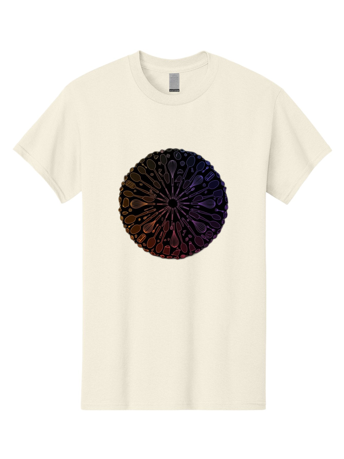 Kitchen-Utensils-Mandala Men'S Graphic Tee, 100% Cotton, Comfortable Casual Summer Wear, Machine Washable, Kitchen Utensils, Cooking Tools, Mandala Design, Colorful Gradient, Spoons, Whisks, Spatulas, Pastry Brushes, Food Preparation, Bad253 11