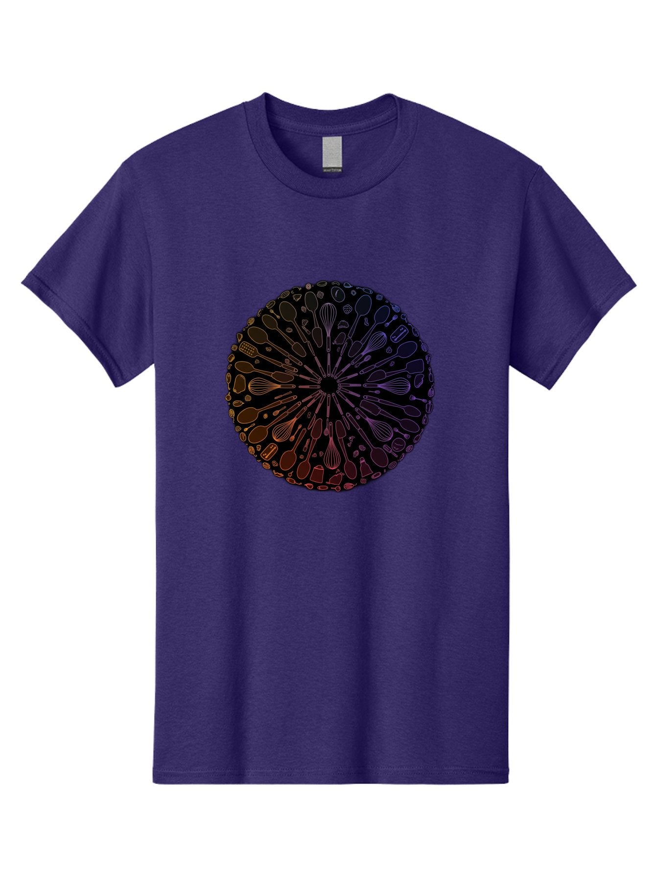 Kitchen-Utensils-Mandala Men'S Graphic Tee, 100% Cotton, Comfortable Casual Summer Wear, Machine Washable, Kitchen Utensils, Cooking Tools, Mandala Design, Colorful Gradient, Spoons, Whisks, Spatulas, Pastry Brushes, Food Preparation, Bad253 12