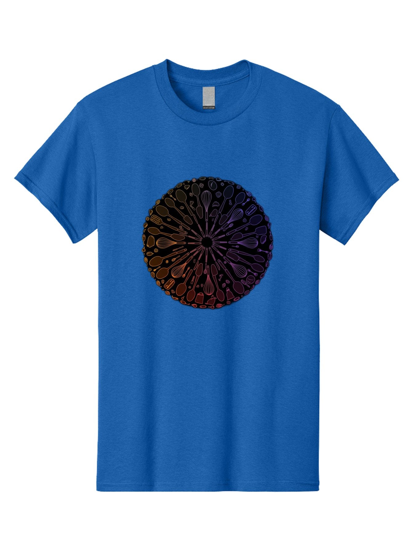 Kitchen-Utensils-Mandala Men'S Graphic Tee, 100% Cotton, Comfortable Casual Summer Wear, Machine Washable, Kitchen Utensils, Cooking Tools, Mandala Design, Colorful Gradient, Spoons, Whisks, Spatulas, Pastry Brushes, Food Preparation, Bad253 6