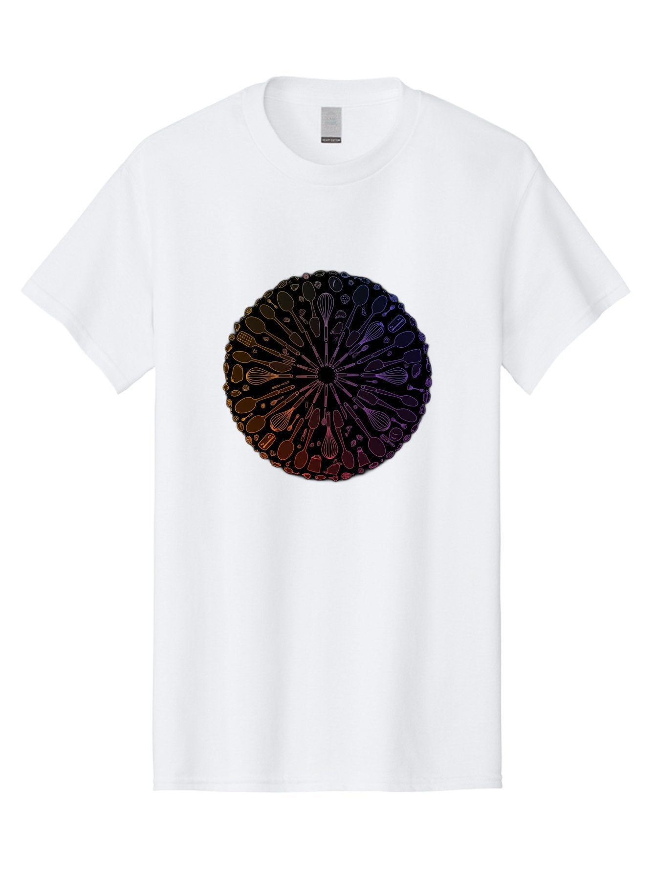 Kitchen-Utensils-Mandala Men'S Graphic Tee, 100% Cotton, Comfortable Casual Summer Wear, Machine Washable, Kitchen Utensils, Cooking Tools, Mandala Design, Colorful Gradient, Spoons, Whisks, Spatulas, Pastry Brushes, Food Preparation, Bad253 10