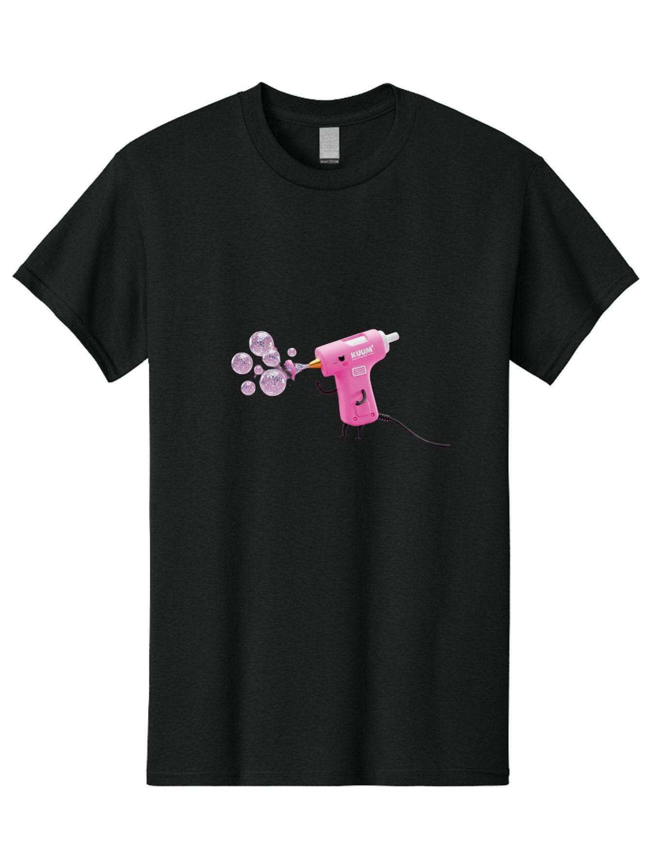 Kunan-Hot-Glue-Gun Men'S Graphic Tee, 100% Cotton, Comfortable Casual Summer Wear, Machine Washable, Hot Glue Gun Blowing Bubbles, Pink Power Tool, Kunan Brand, Cartoon Character, Creative Tool, Diy Craft, Whimsical Illustration, Fun Design, Bad254 4