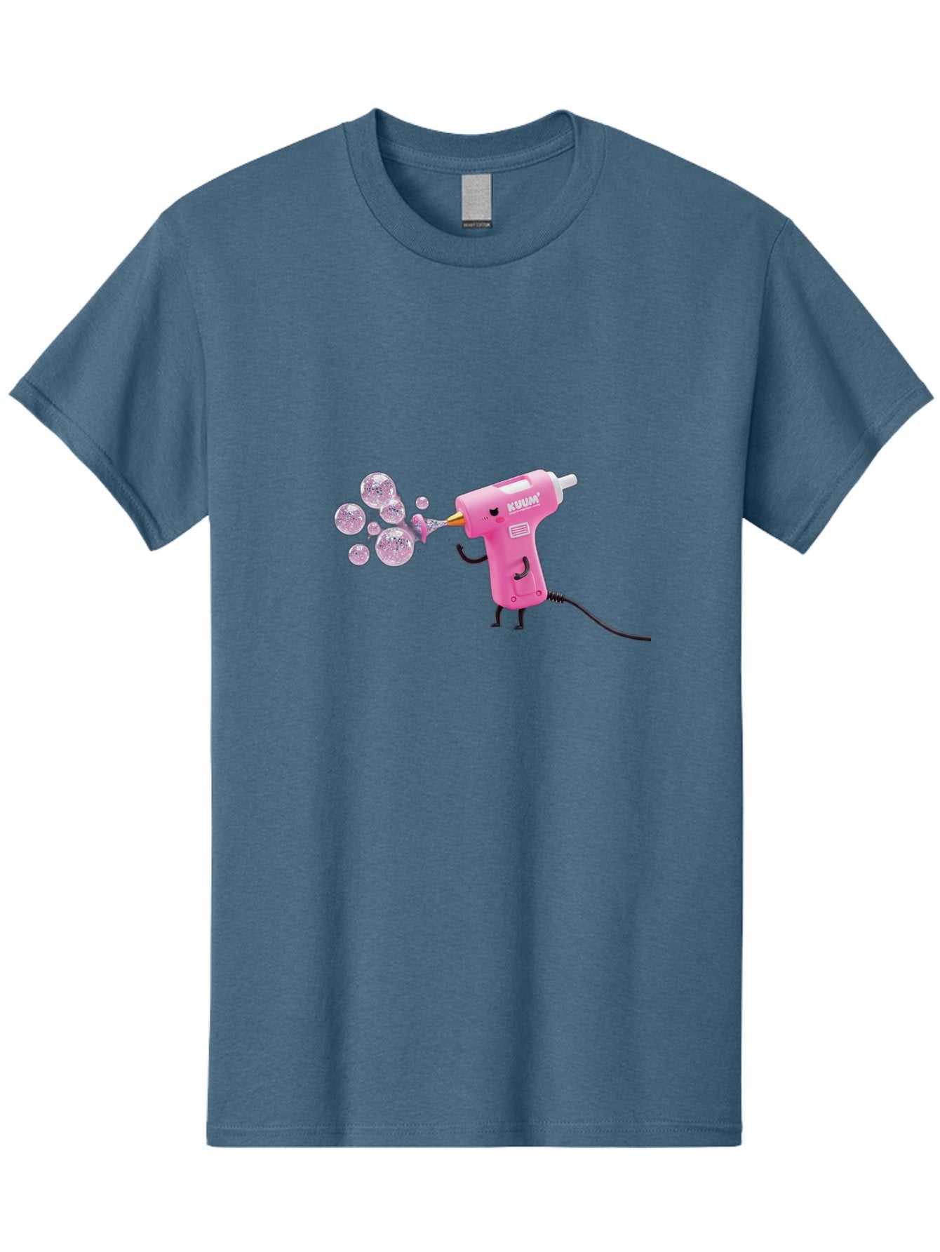 Kunan-Hot-Glue-Gun Men'S Graphic Tee, 100% Cotton, Comfortable Casual Summer Wear, Machine Washable, Hot Glue Gun Blowing Bubbles, Pink Power Tool, Kunan Brand, Cartoon Character, Creative Tool, Diy Craft, Whimsical Illustration, Fun Design, Bad254 8