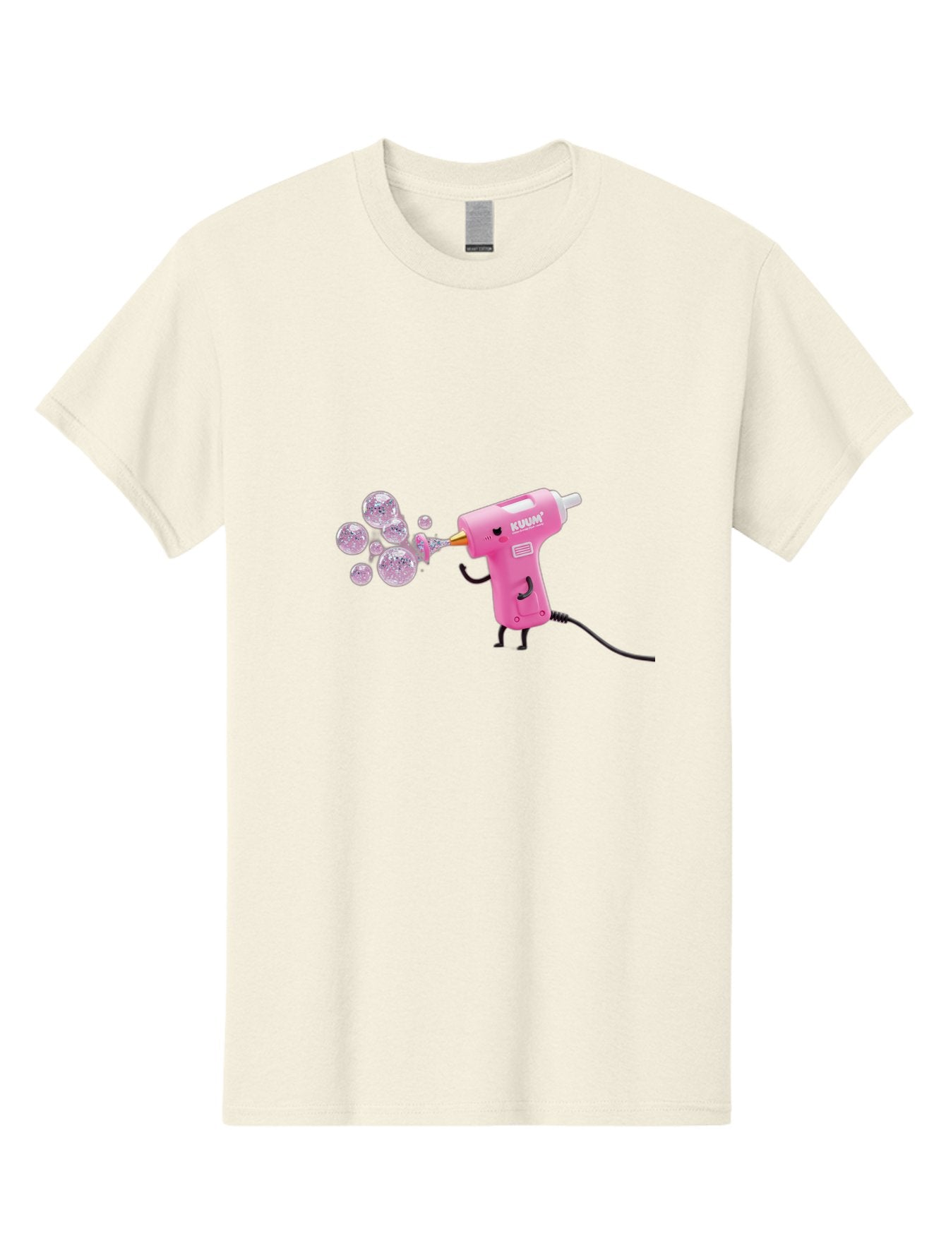 Kunan-Hot-Glue-Gun Men'S Graphic Tee, 100% Cotton, Comfortable Casual Summer Wear, Machine Washable, Hot Glue Gun Blowing Bubbles, Pink Power Tool, Kunan Brand, Cartoon Character, Creative Tool, Diy Craft, Whimsical Illustration, Fun Design, Bad254 13