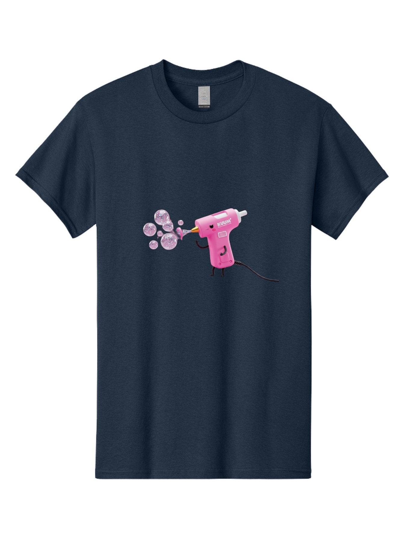 Kunan-Hot-Glue-Gun Men'S Graphic Tee, 100% Cotton, Comfortable Casual Summer Wear, Machine Washable, Hot Glue Gun Blowing Bubbles, Pink Power Tool, Kunan Brand, Cartoon Character, Creative Tool, Diy Craft, Whimsical Illustration, Fun Design, Bad254 15
