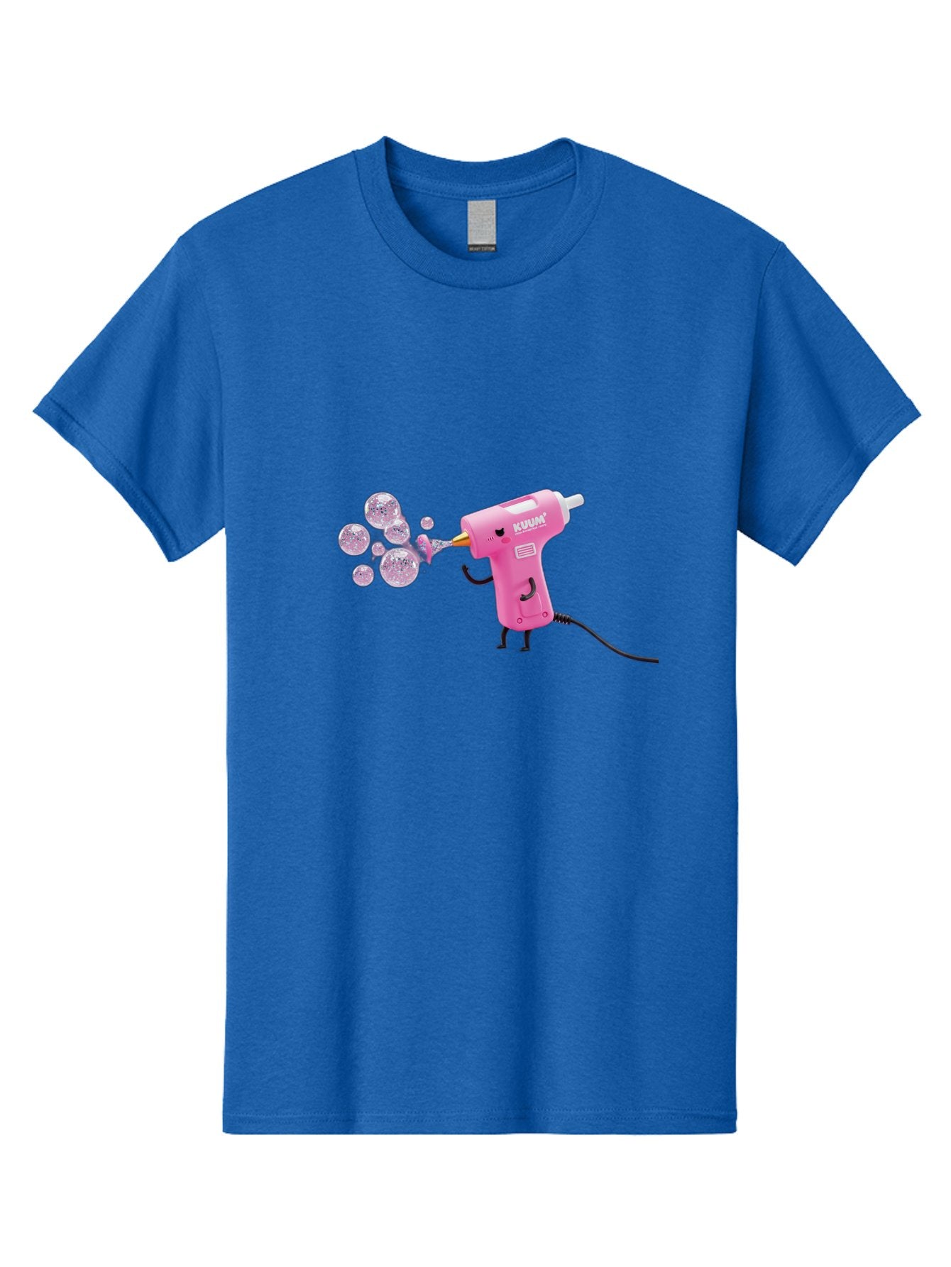 Kunan-Hot-Glue-Gun Men'S Graphic Tee, 100% Cotton, Comfortable Casual Summer Wear, Machine Washable, Hot Glue Gun Blowing Bubbles, Pink Power Tool, Kunan Brand, Cartoon Character, Creative Tool, Diy Craft, Whimsical Illustration, Fun Design, Bad254 14