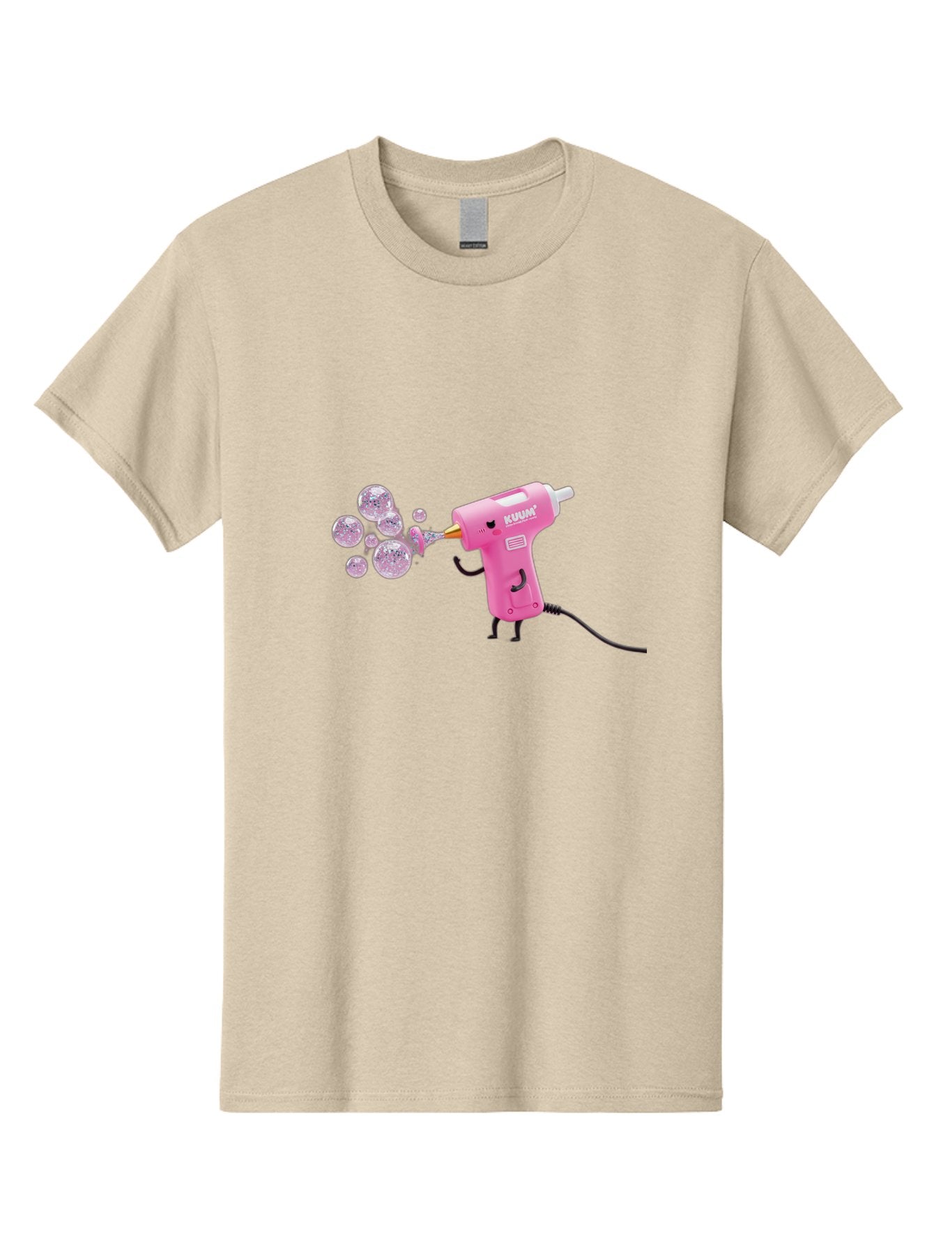 Kunan-Hot-Glue-Gun Men'S Graphic Tee, 100% Cotton, Comfortable Casual Summer Wear, Machine Washable, Hot Glue Gun Blowing Bubbles, Pink Power Tool, Kunan Brand, Cartoon Character, Creative Tool, Diy Craft, Whimsical Illustration, Fun Design, Bad254 9