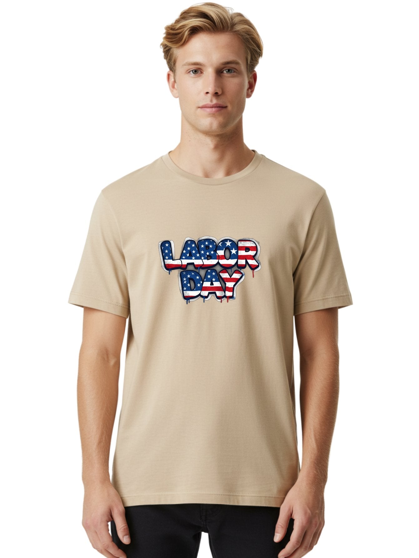 Labor-Day-2 Men'S Graphic Tee, 100% Cotton, Comfortable Casual Summer Wear, Machine Washable, Labor Day Celebration, American Flag, Patriotic Design, Graffiti Style, Red White Blue Colors, Stars And Stripes, Holiday Graphics, Bad258 26