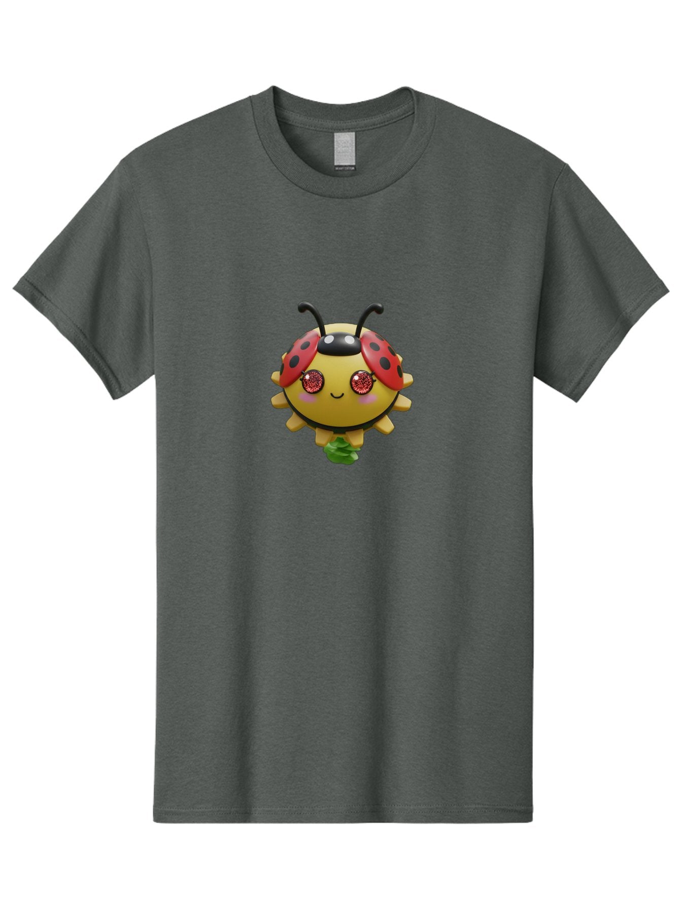 Ladybug Men'S Graphic Tee, 100% Cotton, Comfortable Casual Summer Wear, Machine Washable, Cartoon Ladybug, Cute Insect, Kawaii Character, Red And Black Wings, Yellow Body, Smiling Face, Glittery Eyes, Playful Animation, Adorable Creature, Bad264 6