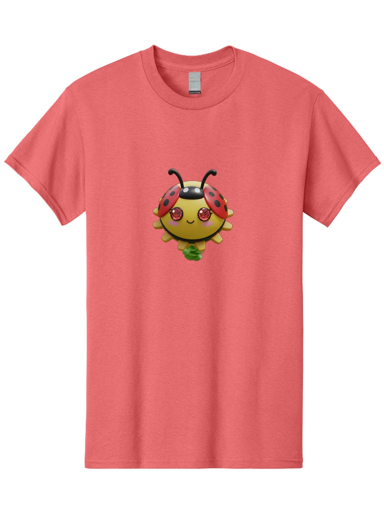 Ladybug Men'S Graphic Tee, 100% Cotton, Comfortable Casual Summer Wear, Machine Washable, Cartoon Ladybug, Cute Insect, Kawaii Character, Red And Black Wings, Yellow Body, Smiling Face, Glittery Eyes, Playful Animation, Adorable Creature, Bad264 3