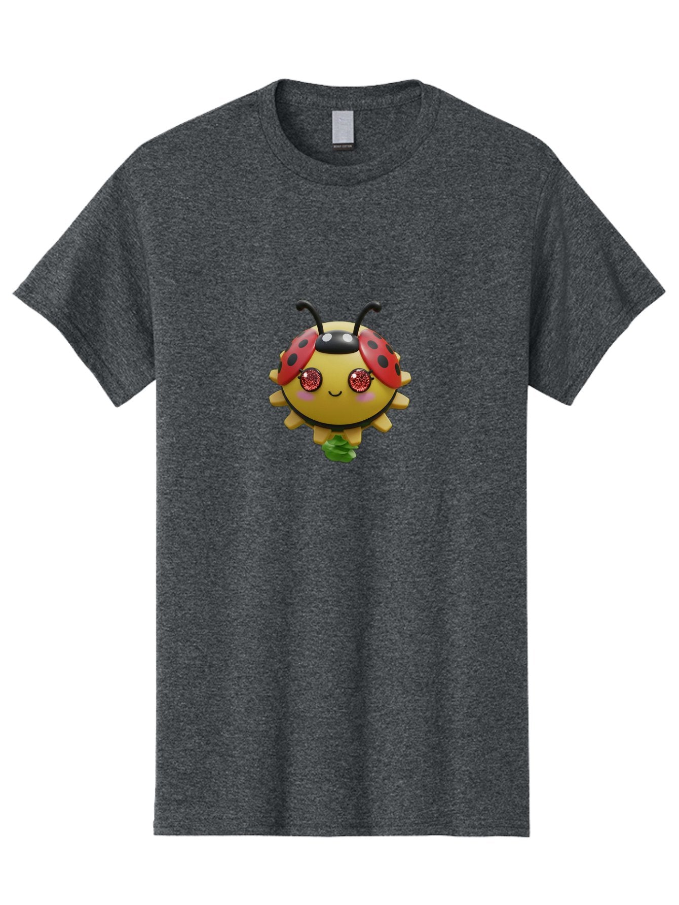Ladybug Men'S Graphic Tee, 100% Cotton, Comfortable Casual Summer Wear, Machine Washable, Cartoon Ladybug, Cute Insect, Kawaii Character, Red And Black Wings, Yellow Body, Smiling Face, Glittery Eyes, Playful Animation, Adorable Creature, Bad264 10