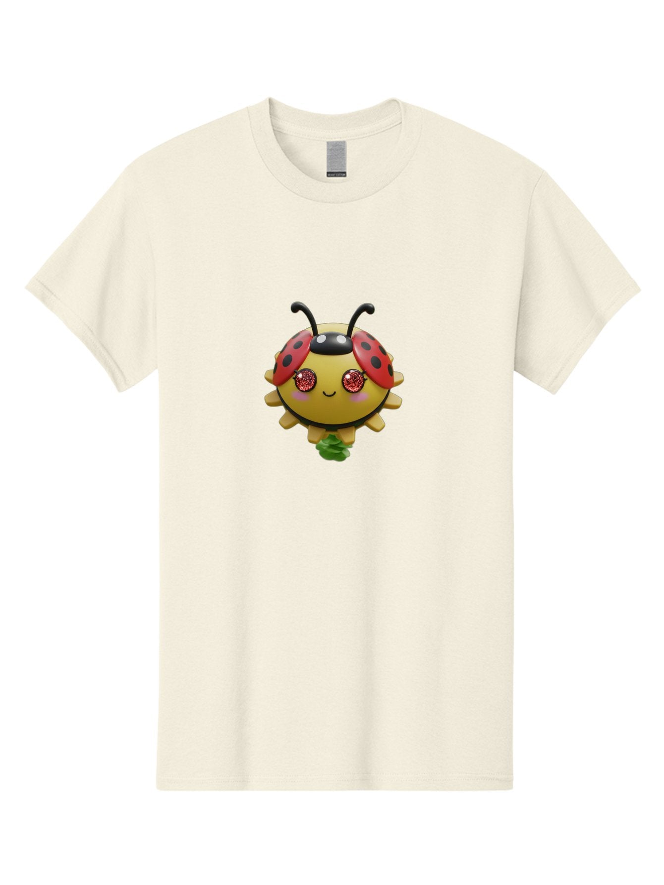 Ladybug Men'S Graphic Tee, 100% Cotton, Comfortable Casual Summer Wear, Machine Washable, Cartoon Ladybug, Cute Insect, Kawaii Character, Red And Black Wings, Yellow Body, Smiling Face, Glittery Eyes, Playful Animation, Adorable Creature, Bad264 9